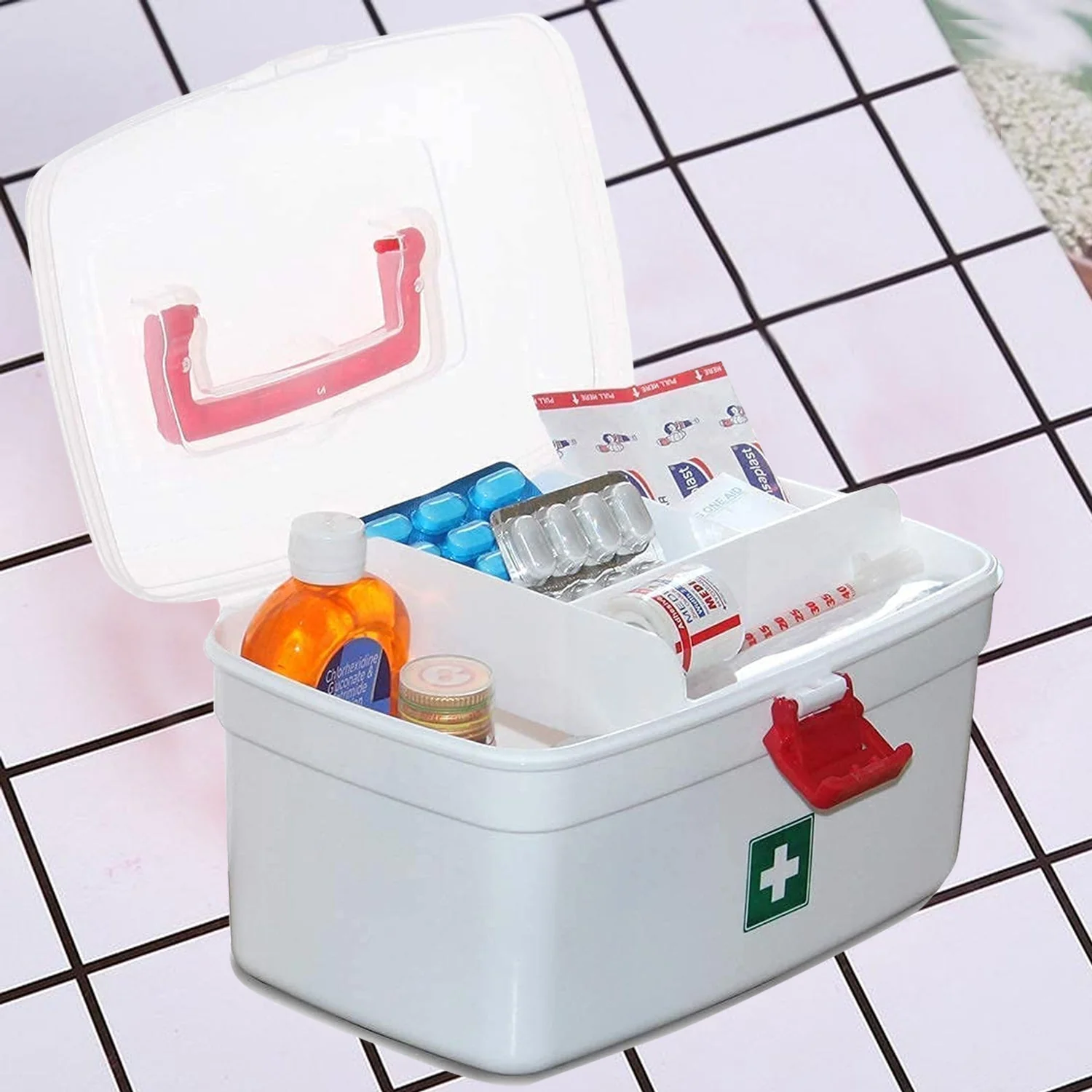 6412 Medical Box, 1 Piece,Indoor Outdoor Medical Utility,Medicine Storage Box,,Detachable Tray Medical Box Multi Purpose Regular Medicine, First Aid Box with Handle, - Image 5
