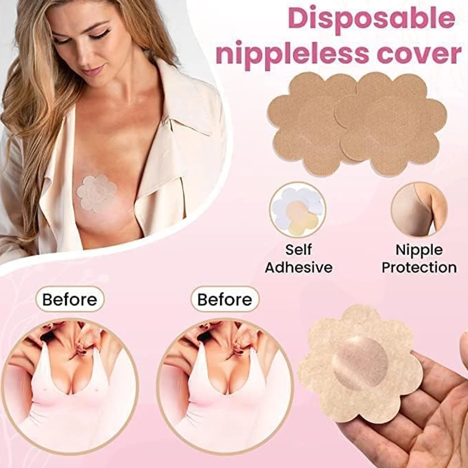AM7310 Boob Tape with 10 Pairs Nipple Cover Cotton Wide Thin Breast Tape - Women's & Girl's Breast Lift Booby Tape - Push Up & Lifting Tape - Suitable for All Breast Types - Breast Lift Bra Tape - Bob Tape for Natural Breast Lift (1 Pc 5 Meters) - Image 6