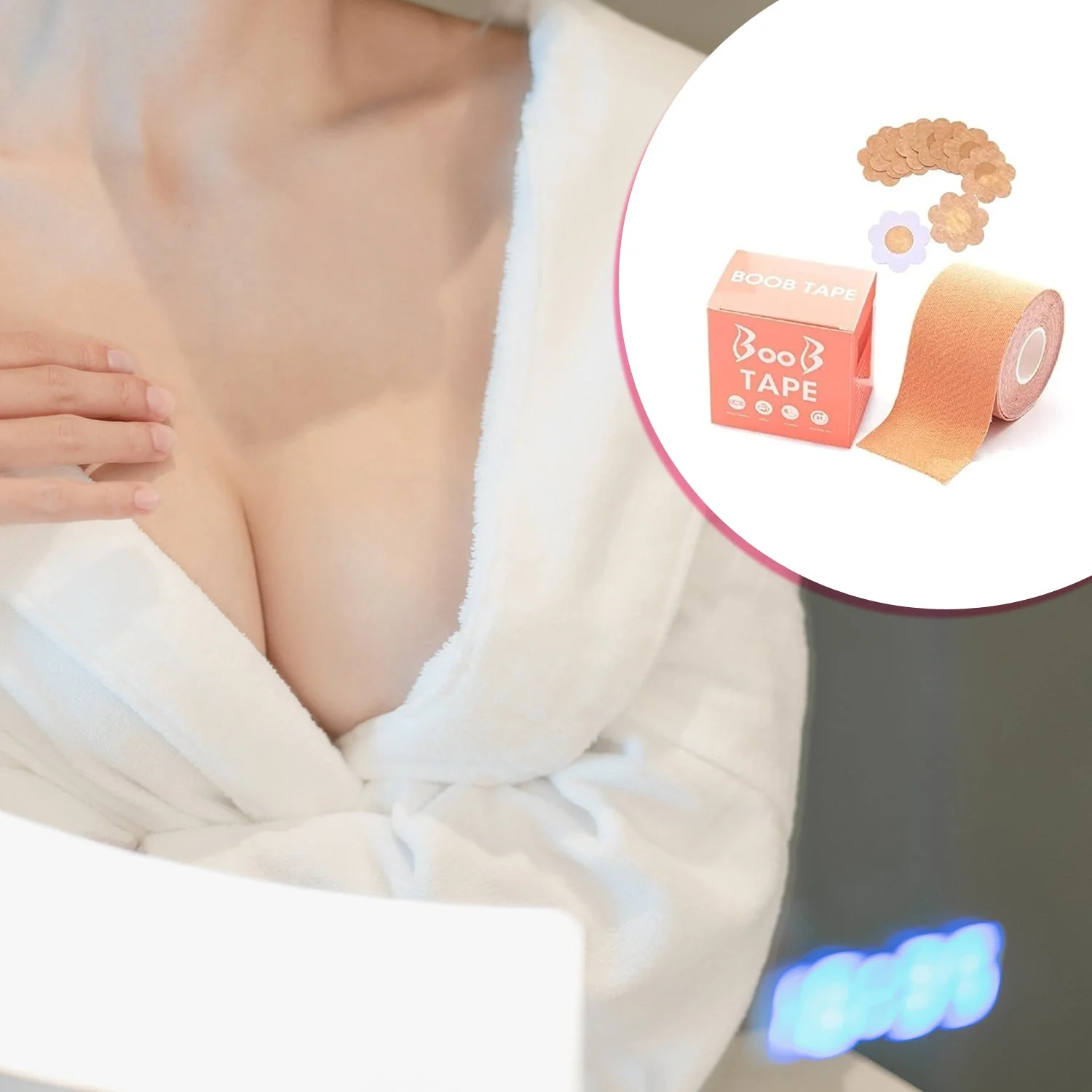 AM7310 Boob Tape with 10 Pairs Nipple Cover Cotton Wide Thin Breast Tape - Women's & Girl's Breast Lift Booby Tape - Push Up & Lifting Tape - Suitable for All Breast Types - Breast Lift Bra Tape - Bob Tape for Natural Breast Lift (1 Pc 5 Meters) - Image 7