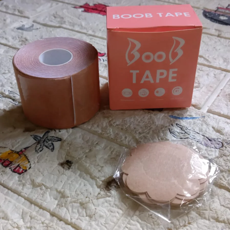 AM7310 Boob Tape with 10 Pairs Nipple Cover Cotton Wide Thin Breast Tape - Women's & Girl's Breast Lift Booby Tape - Push Up & Lifting Tape - Suitable for All Breast Types - Breast Lift Bra Tape - Bob Tape for Natural Breast Lift (1 Pc 5 Meters) - Image 9