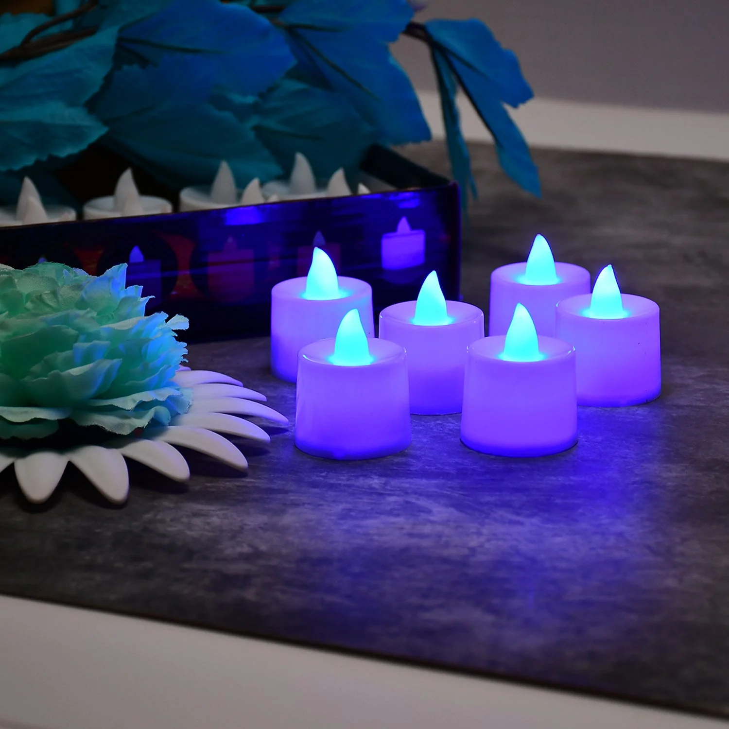 6634 Blue Flameless LED Tealights, Smokeless Plastic Decorative Candles - Led Tea Light Candle For Home Decoration (Pack Of 24) - Image 3