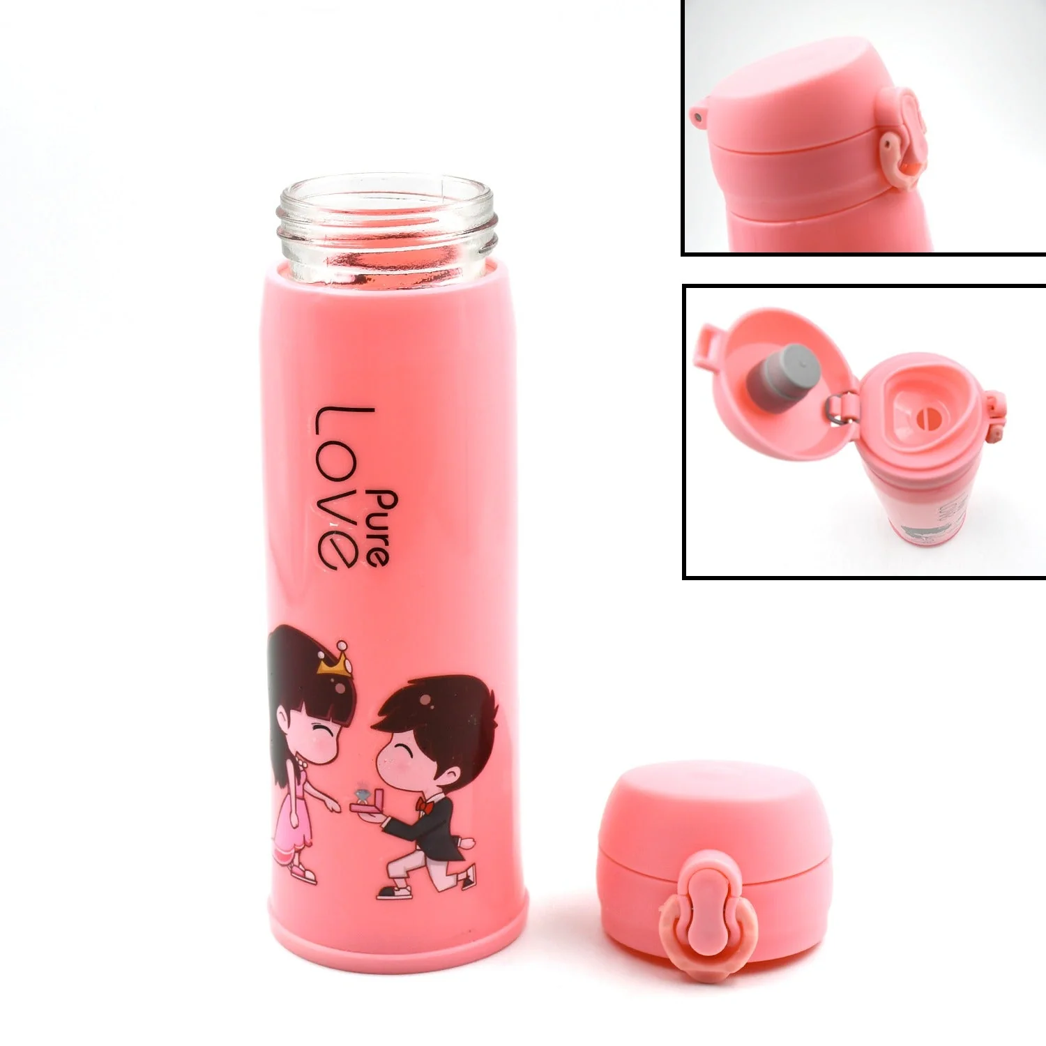 6956 Pure Love outdoor sport water bottle 500ml leak proof BPA-free for travel cold and hot water glass water bottle with daily water intake for gym and children, Fridge, for Home, Office, School (MOQ :- 80 Pc) - Image 3