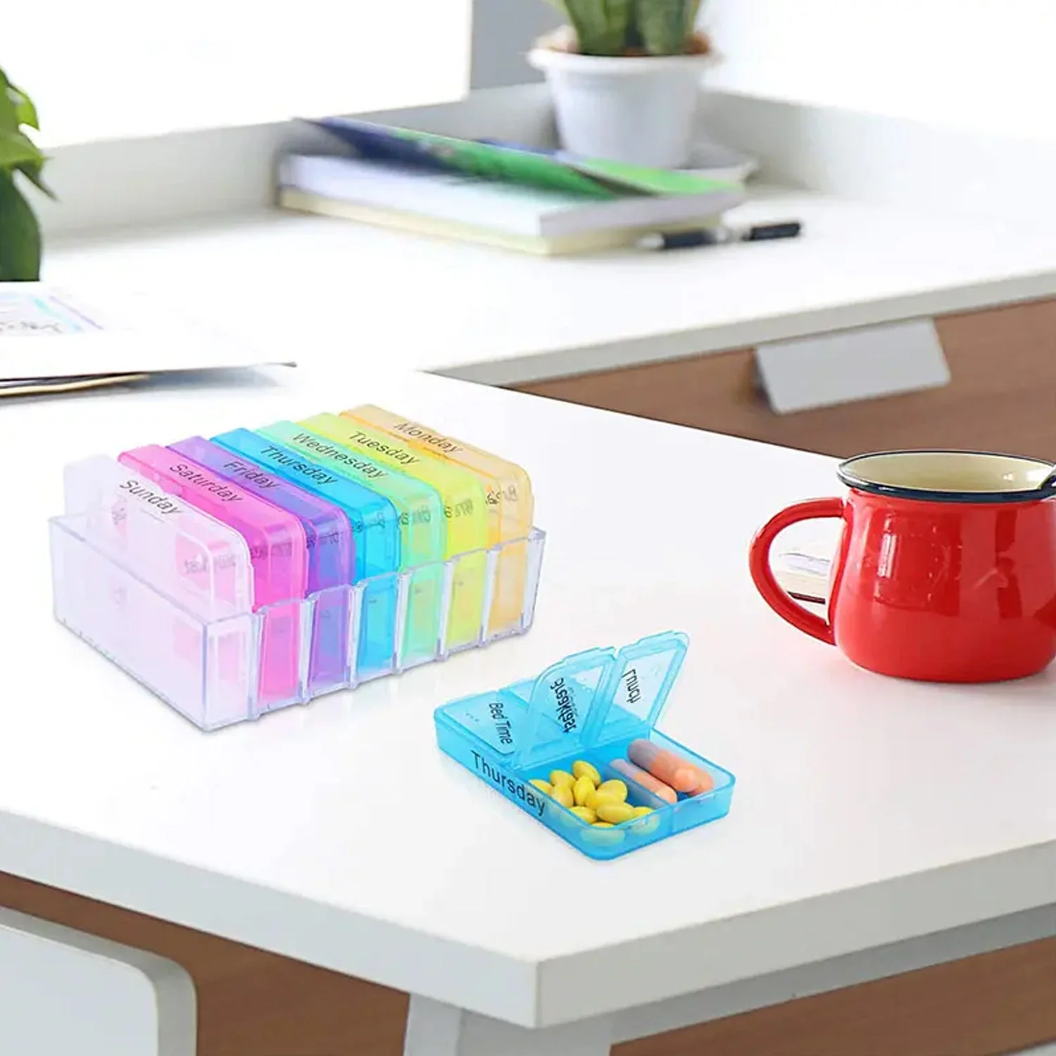 6988 7 Days 4 Times Transparent Medicine Box 28 Grid Portable Large Capacity Travel, Medication Organizer Dispenser Boxes Large Compartments Moisture-Proof Pill Case Medication Reminder Travel - Image 3