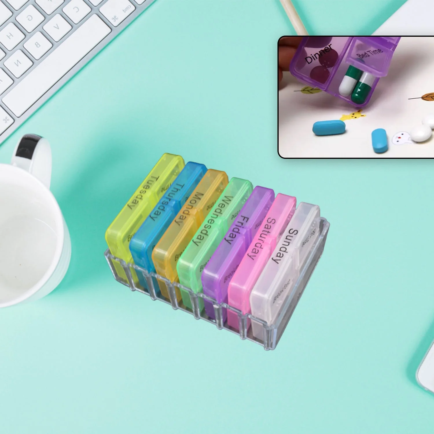 6988 7 Days 4 Times Transparent Medicine Box 28 Grid Portable Large Capacity Travel, Medication Organizer Dispenser Boxes Large Compartments Moisture-Proof Pill Case Medication Reminder Travel - Image 6