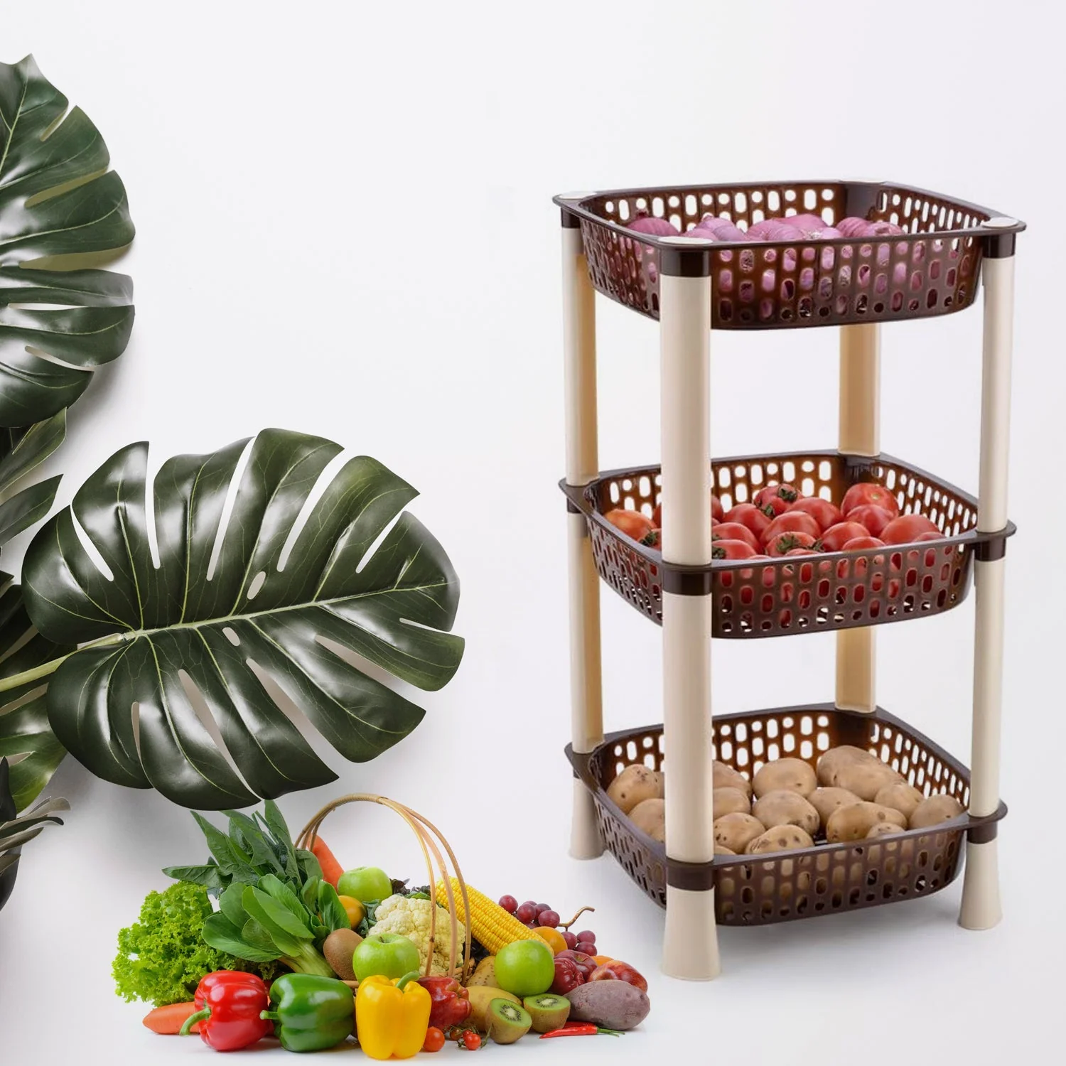 7141 Multi-Purpose 3tier Square Shape Kitchen Storage Basket Rack for Kitchen, Bedroom, Bathroom, Home, Pantry, Washing & Utility Area - Image 7