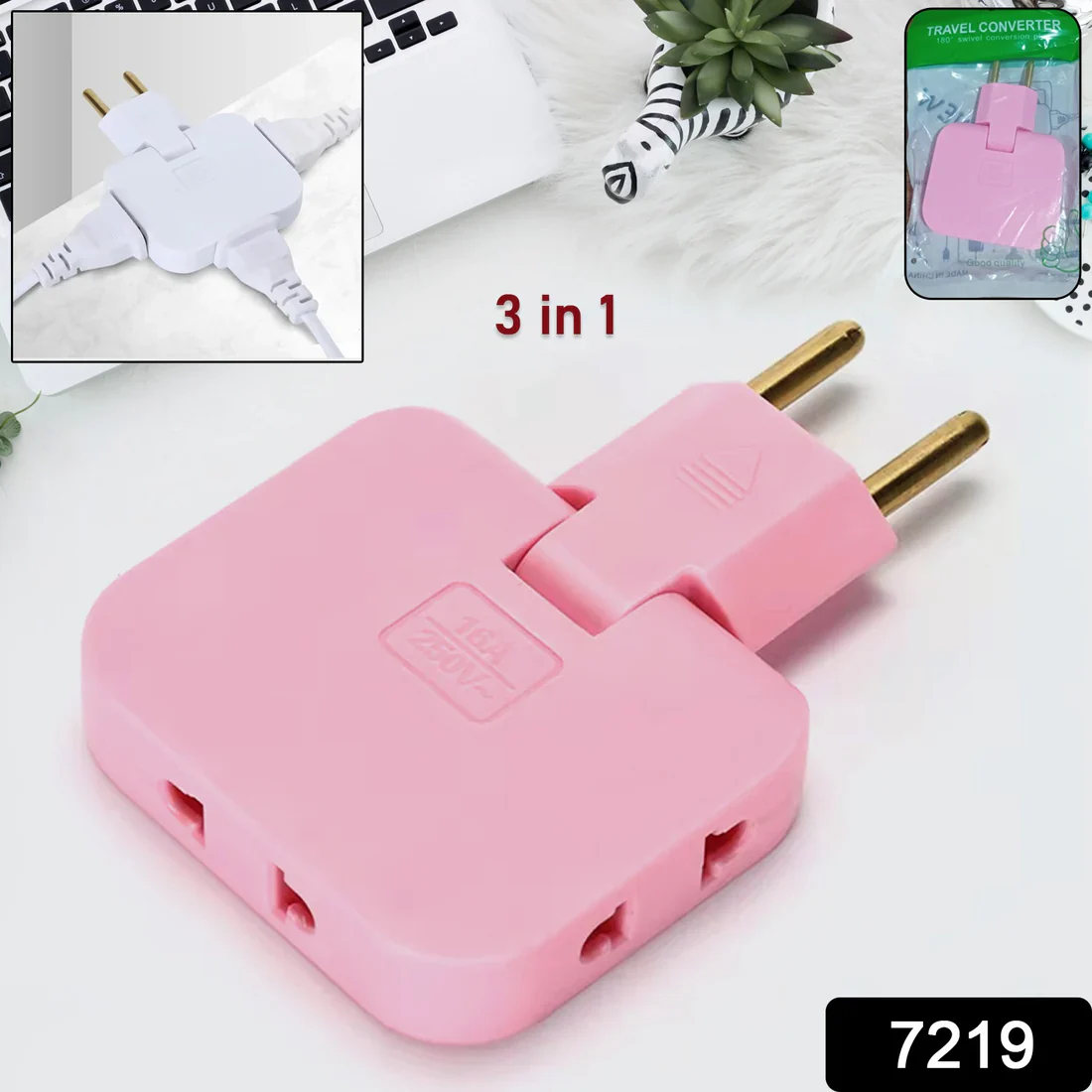 7219 Wireless 3 in 1 Foldable Wall Plug Adapter / Socket / Converter (1 Pc) - Image 2