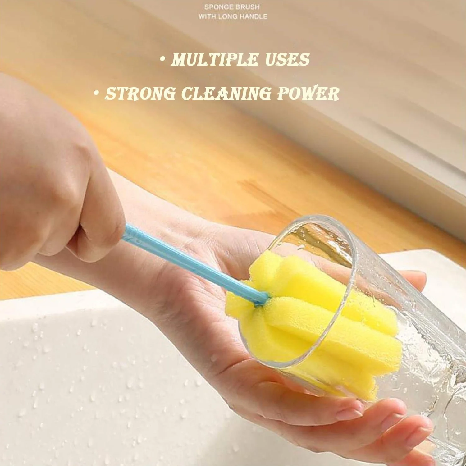 7443 Sponge Cup Washing Brush/ Washing Cup Milk Bottle Cleaning Brush Kitchen Brush Water Cup Tea Cup Brush, Sponge Head Household Kitchen Cleaning Tool (20Cm) - Image 2