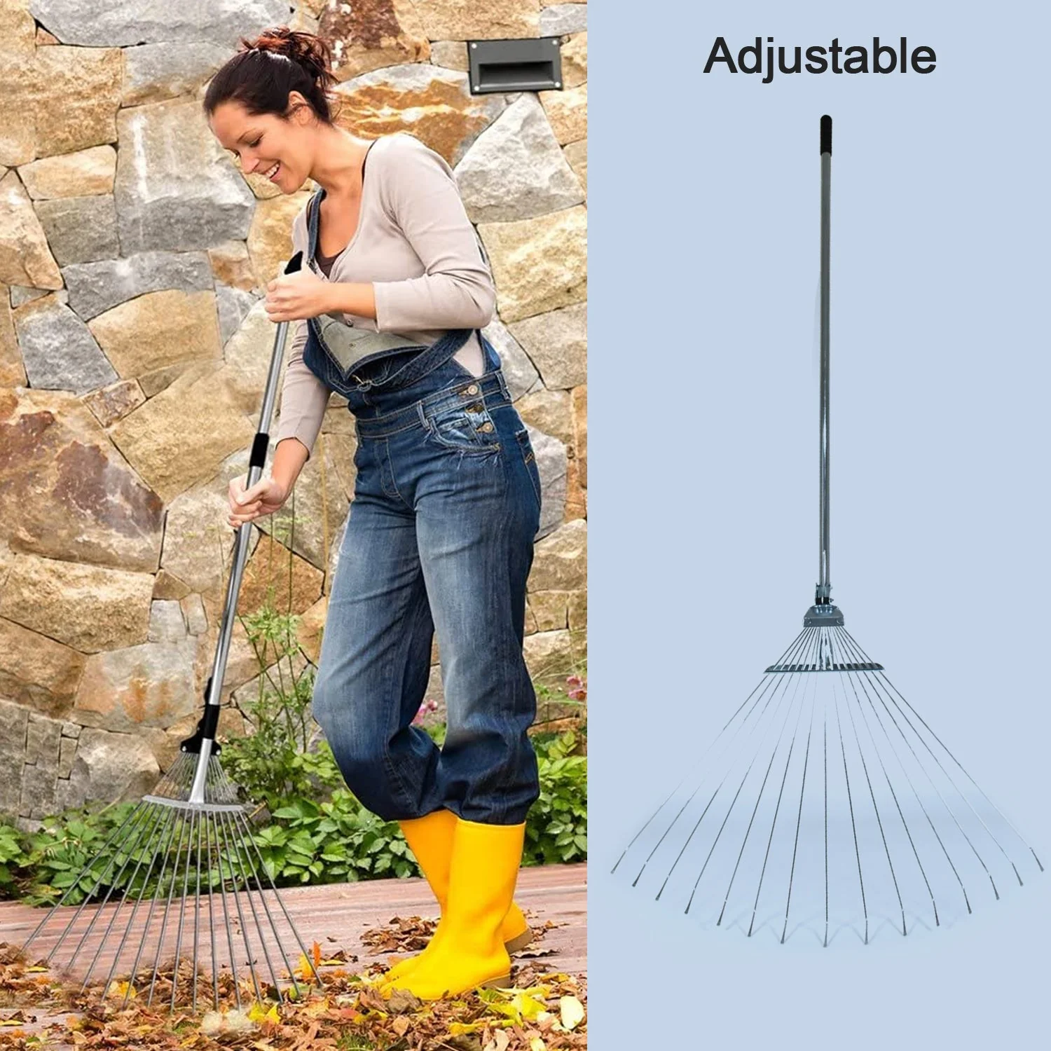 7599 115-152 CM Rake for Gardening, Stainless Steel Telescopic Garden Rake for Quick Clean Up of Lawn and Yard, Adjustable Rake Claws Spacing Garden Broom with Long Handle for Clean Leaves (MOQ :- 12 pc) - Image 3