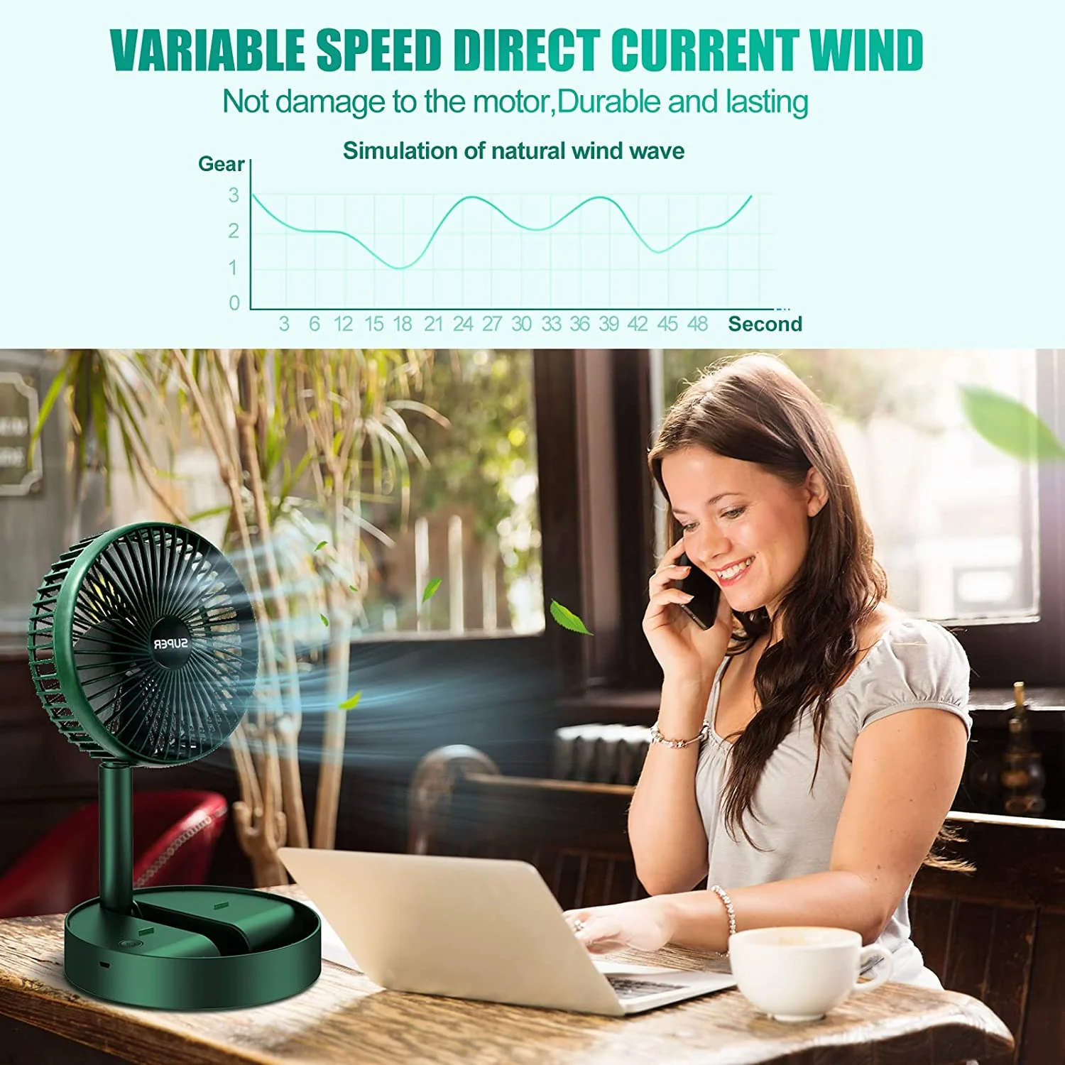 4613 Telescopic Electric Desktop Fan, Height Adjustable, Foldable & Portable for Travel/Carry | Silent Table Top Personal Fan for Bedside, Office Table - Image 5