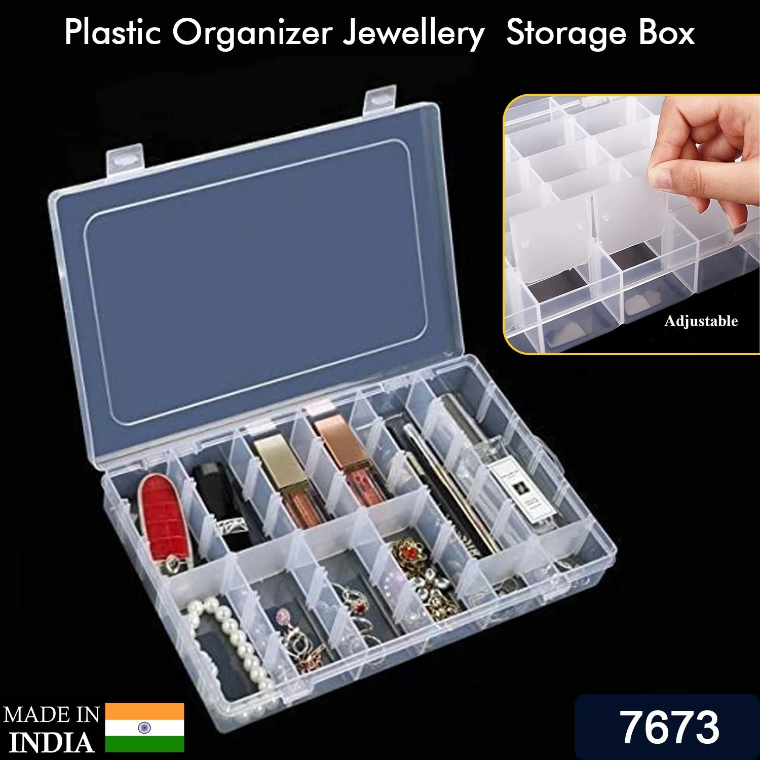 7673A 36 Grids Clear Plastic Organizer Box with Adjustable Compartment Dividers, Jewellery Storage Organizer Collection Box (1 pc )