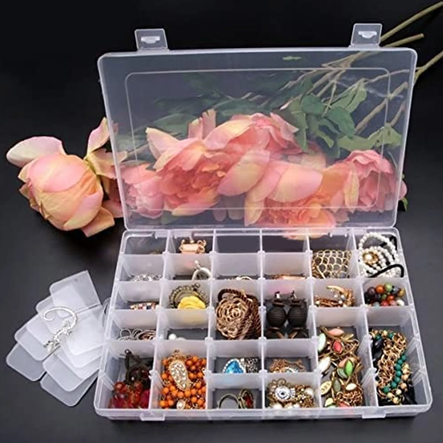7673A 36 Grids Clear Plastic Organizer Box with Adjustable Compartment Dividers, Jewellery Storage Organizer Collection Box (1 pc ) - Image 2