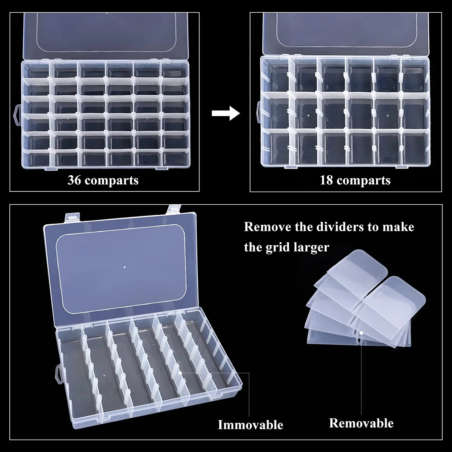 7673A 36 Grids Clear Plastic Organizer Box with Adjustable Compartment Dividers, Jewellery Storage Organizer Collection Box (1 pc ) - Image 7