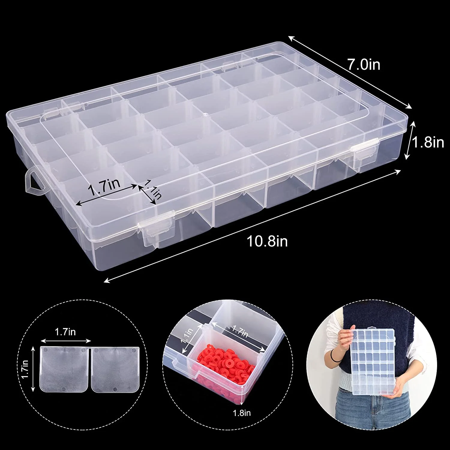 7673A 36 Grids Clear Plastic Organizer Box with Adjustable Compartment Dividers, Jewellery Storage Organizer Collection Box (1 pc ) - Image 8