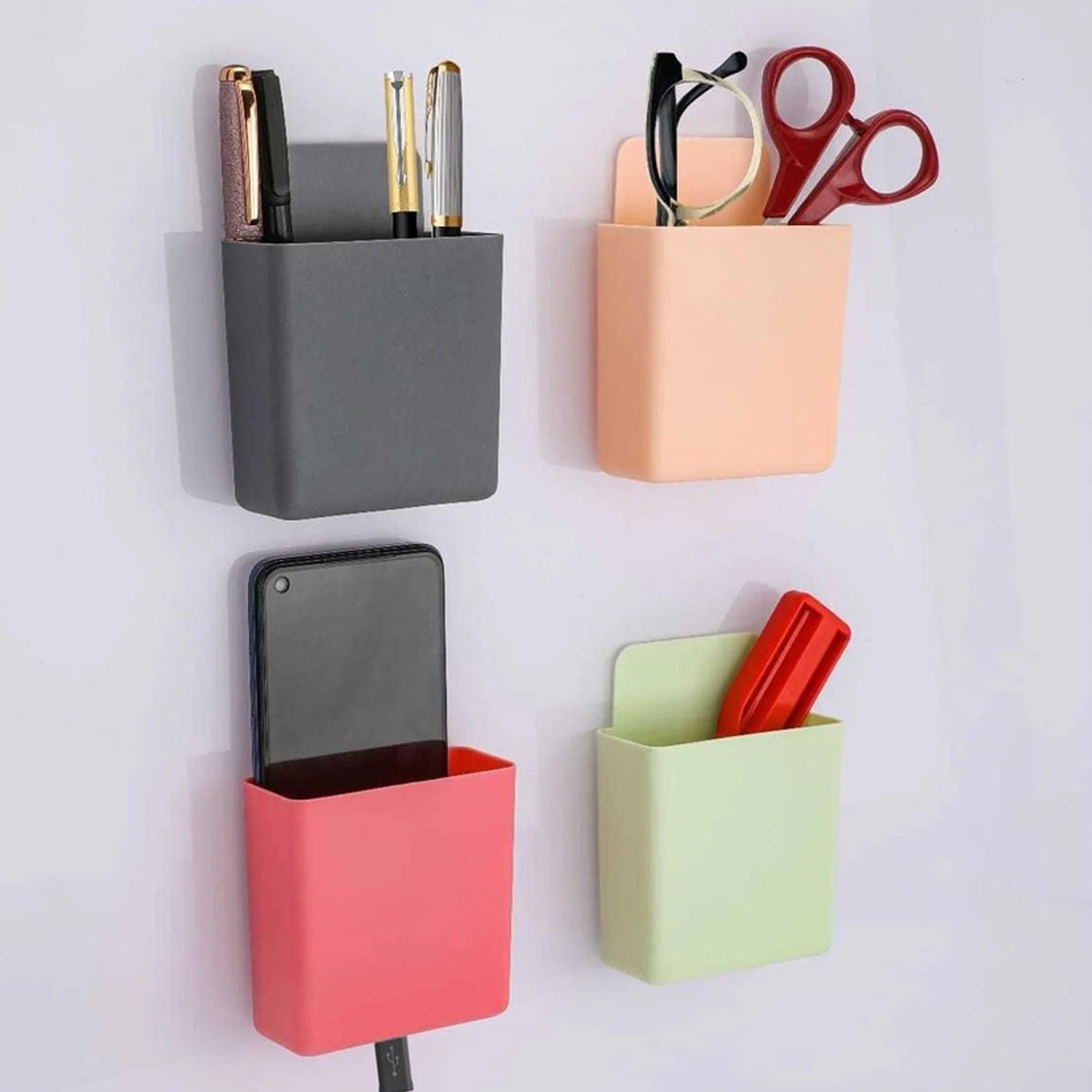 8485 Multipurpose Plastic Wall Mounted Remote & Mobile Holder Stand β (Pack of 4)