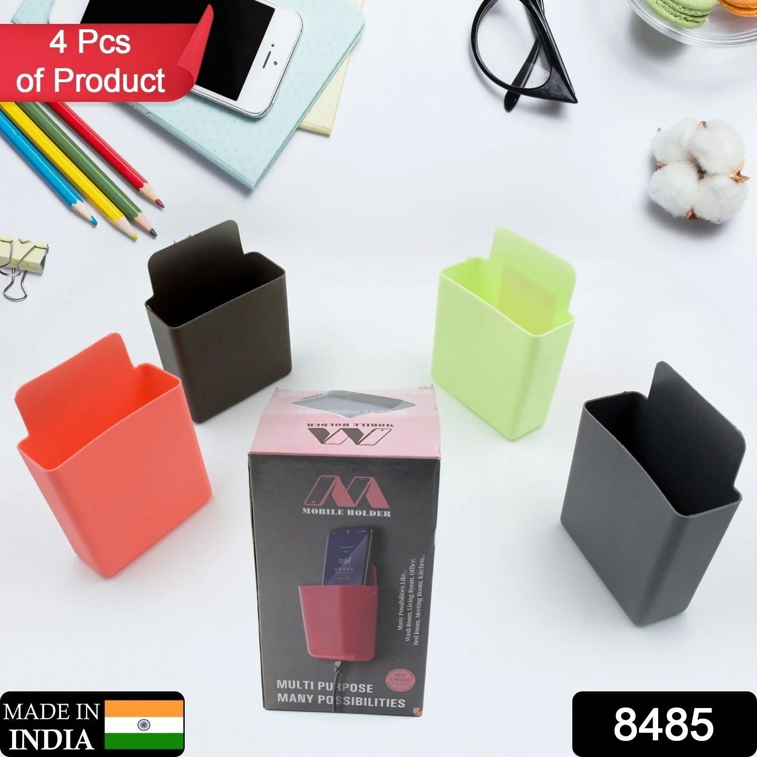 8485 Multipurpose Plastic Wall Mounted Remote & Mobile Holder Stand β (Pack of 4) - Image 2