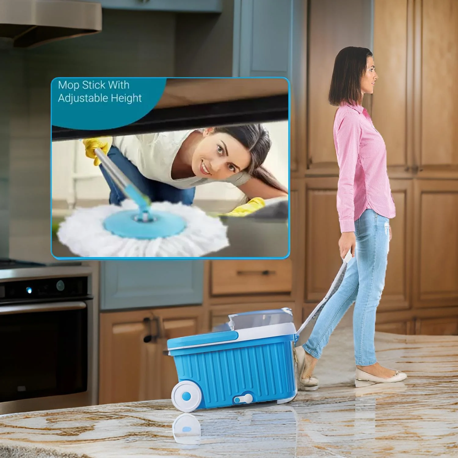 8712 Sporty Plastic Spin Mop with Bigger Wheels and Plastic Auto Fold Handle for 360 Degree Cleaning. - Image 3