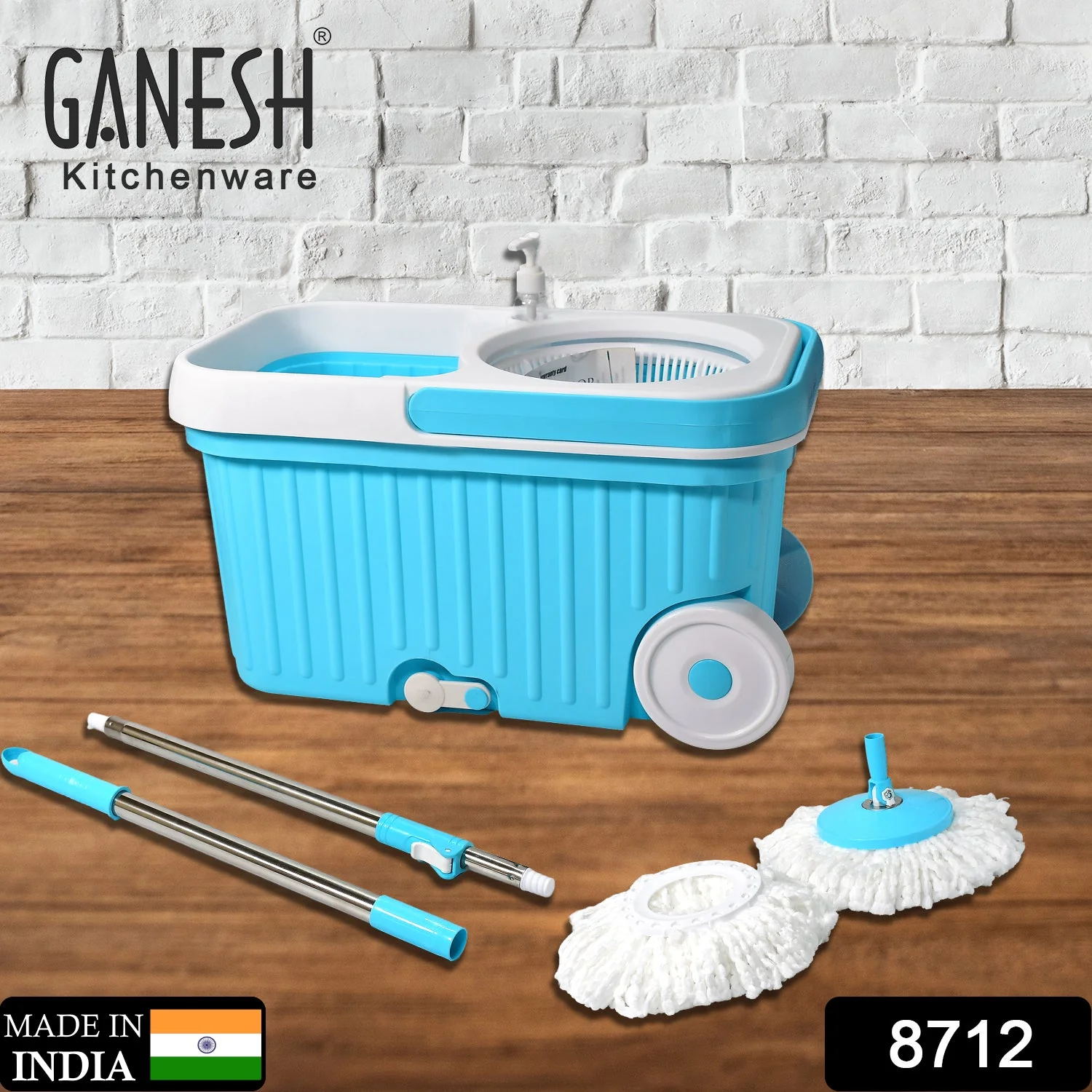 8712 Sporty Plastic Spin Mop with Bigger Wheels and Plastic Auto Fold Handle for 360 Degree Cleaning. - Image 5