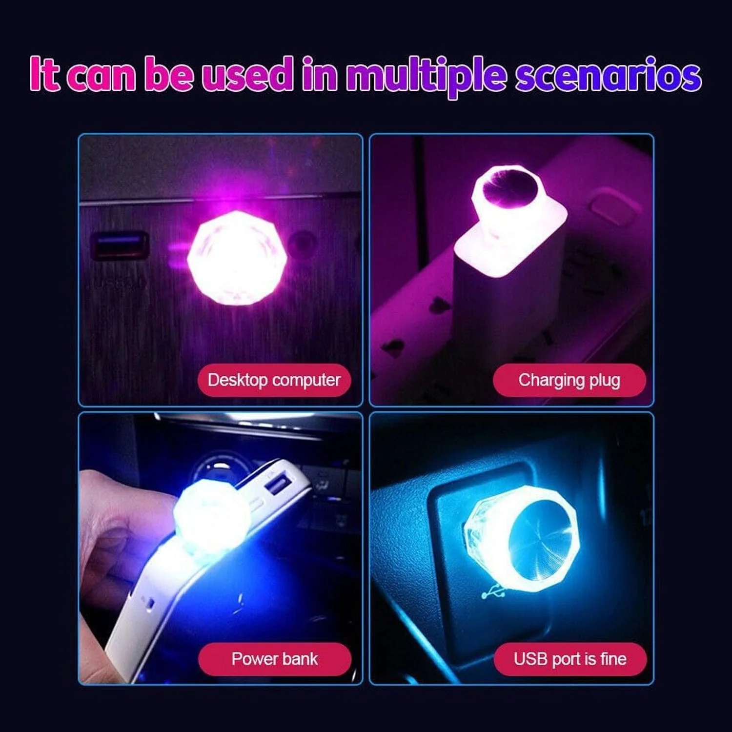 6819 Mix Color Diamond Shape Car Mini USB LED Environmental Lights for Car and Home Decoration Led Light, Mini USB LED Night Lights Car Interior Atmosphere Lamp (Mix -Color) - Image 3