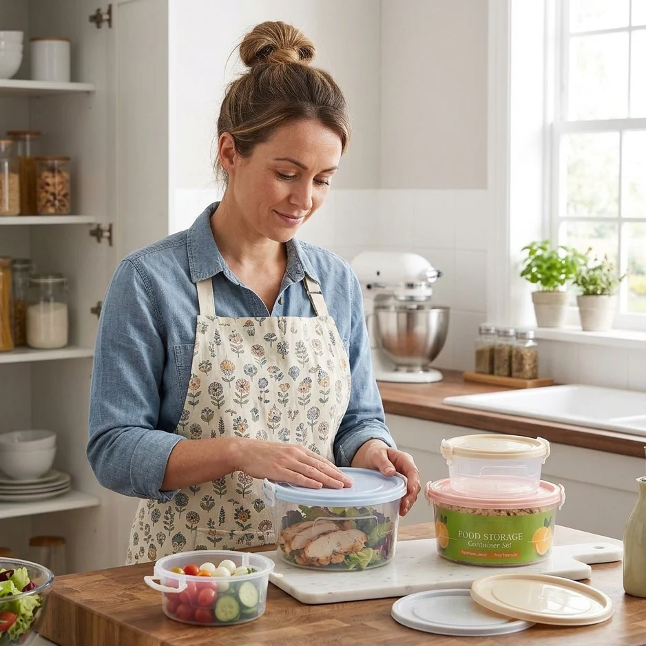 A06493 4-Piece Airtight Round Food Storage Container Set with Pastel Lids (Multi-Size, Stackable) - Image 3