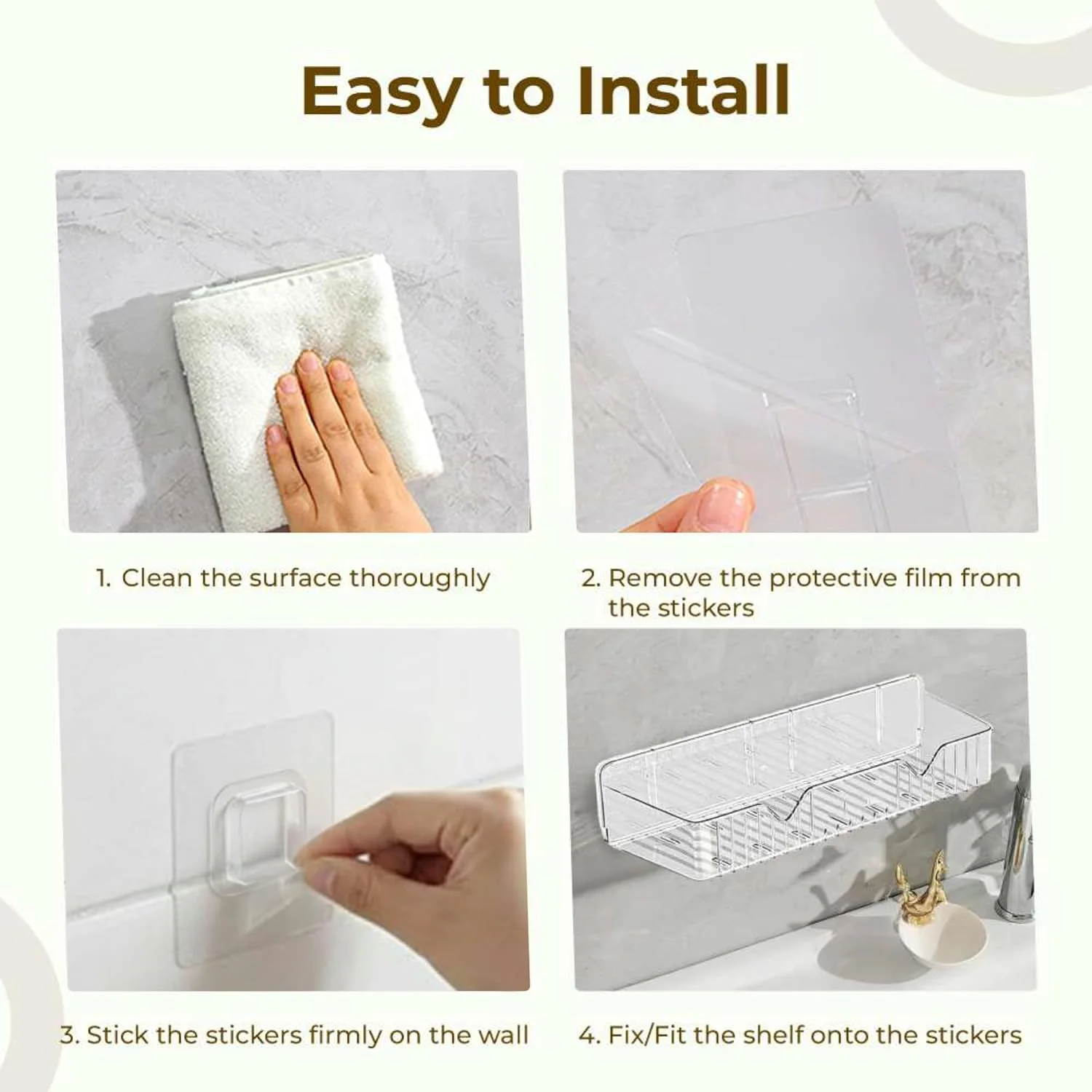 A06495 Acrylic Transparent Bathroom Shelf – Wall Mounted Adhesive Storage Organizer caddy - Image 4