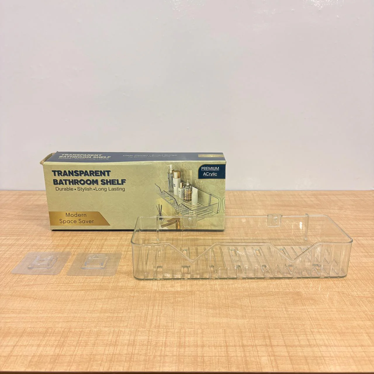 A06495 Acrylic Transparent Bathroom Shelf – Wall Mounted Adhesive Storage Organizer caddy - Image 5