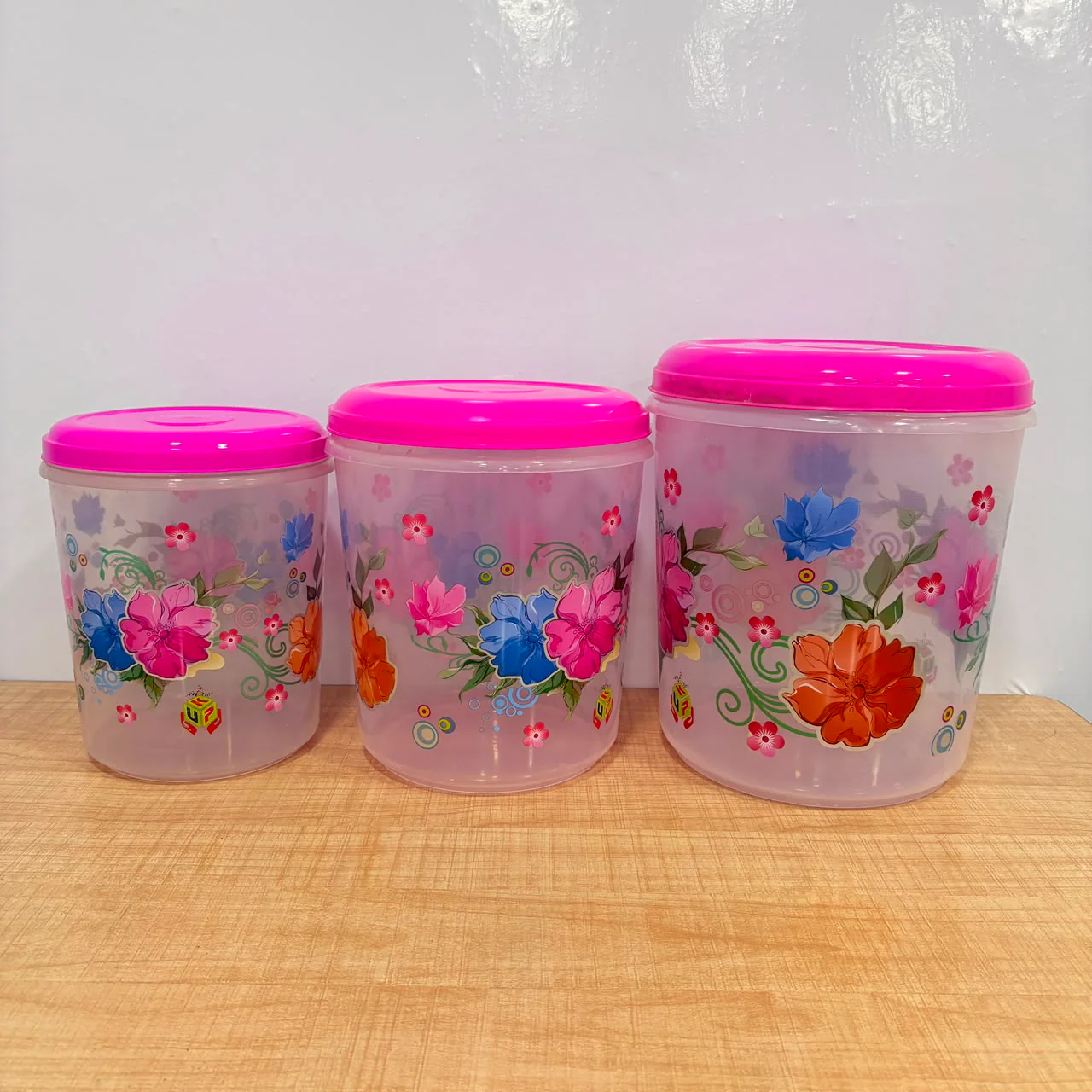 A06561 Floral Foil Printed Transparent Plastic Container Set (5000ml, 7000ml, 10000ml) – 3 Pcs - Image 2