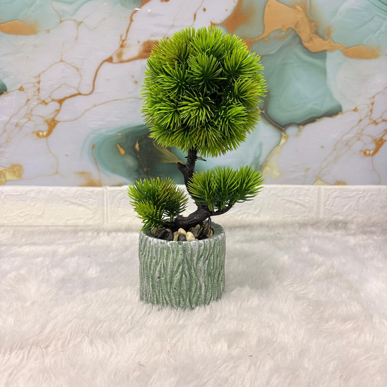 AM7449 Mini Artificial Pine Bonsai in Textured Stone-Style Pot - Image 3
