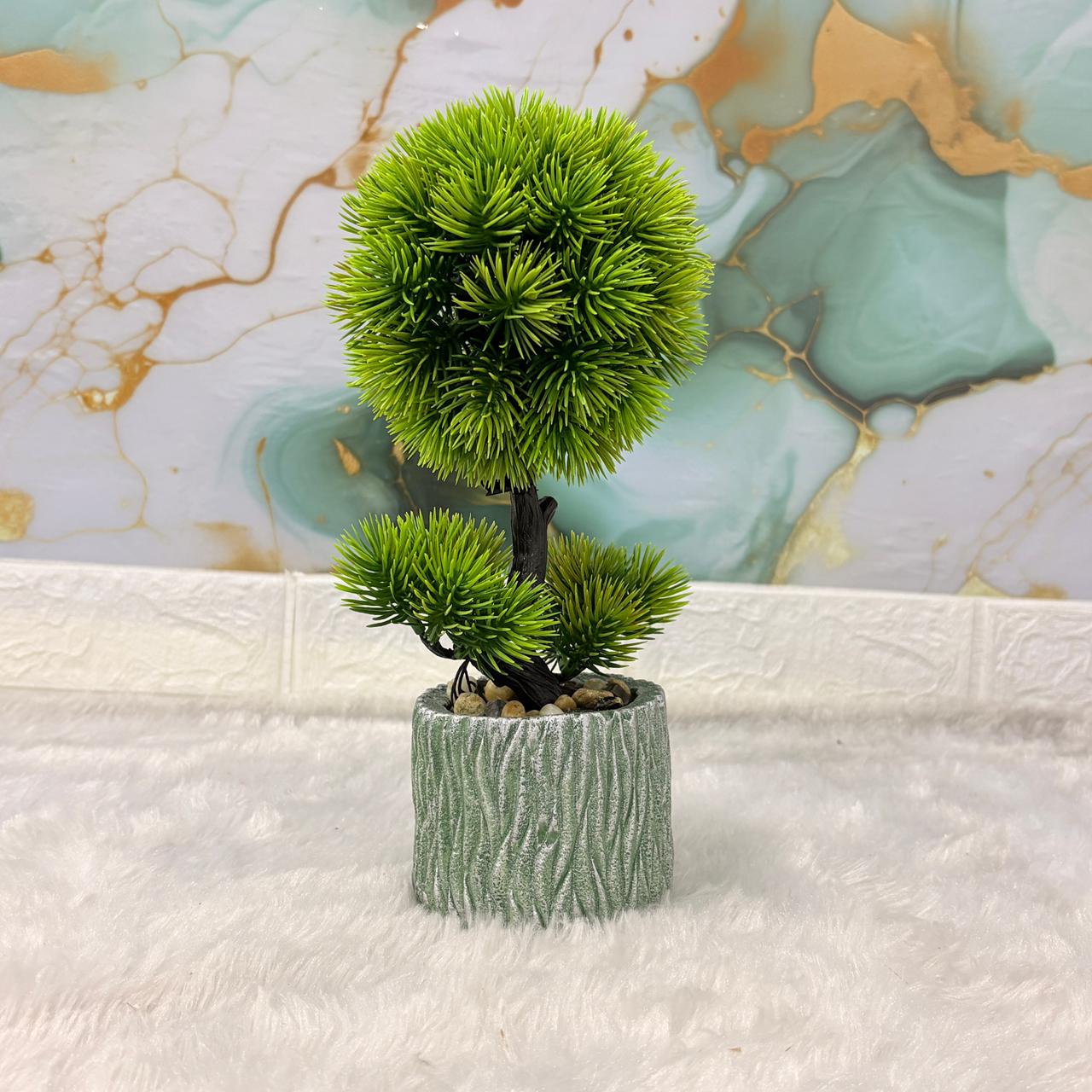AM7449 Mini Artificial Pine Bonsai in Textured Stone-Style Pot - Image 4