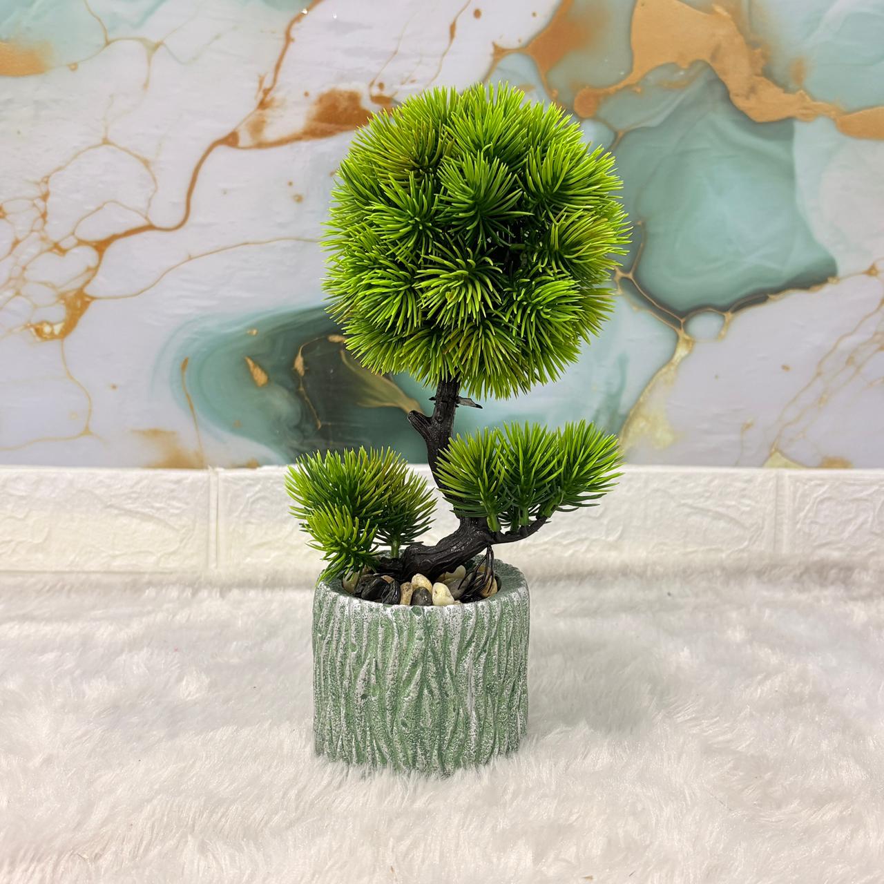 AM7449 Mini Artificial Pine Bonsai in Textured Stone-Style Pot - Image 5