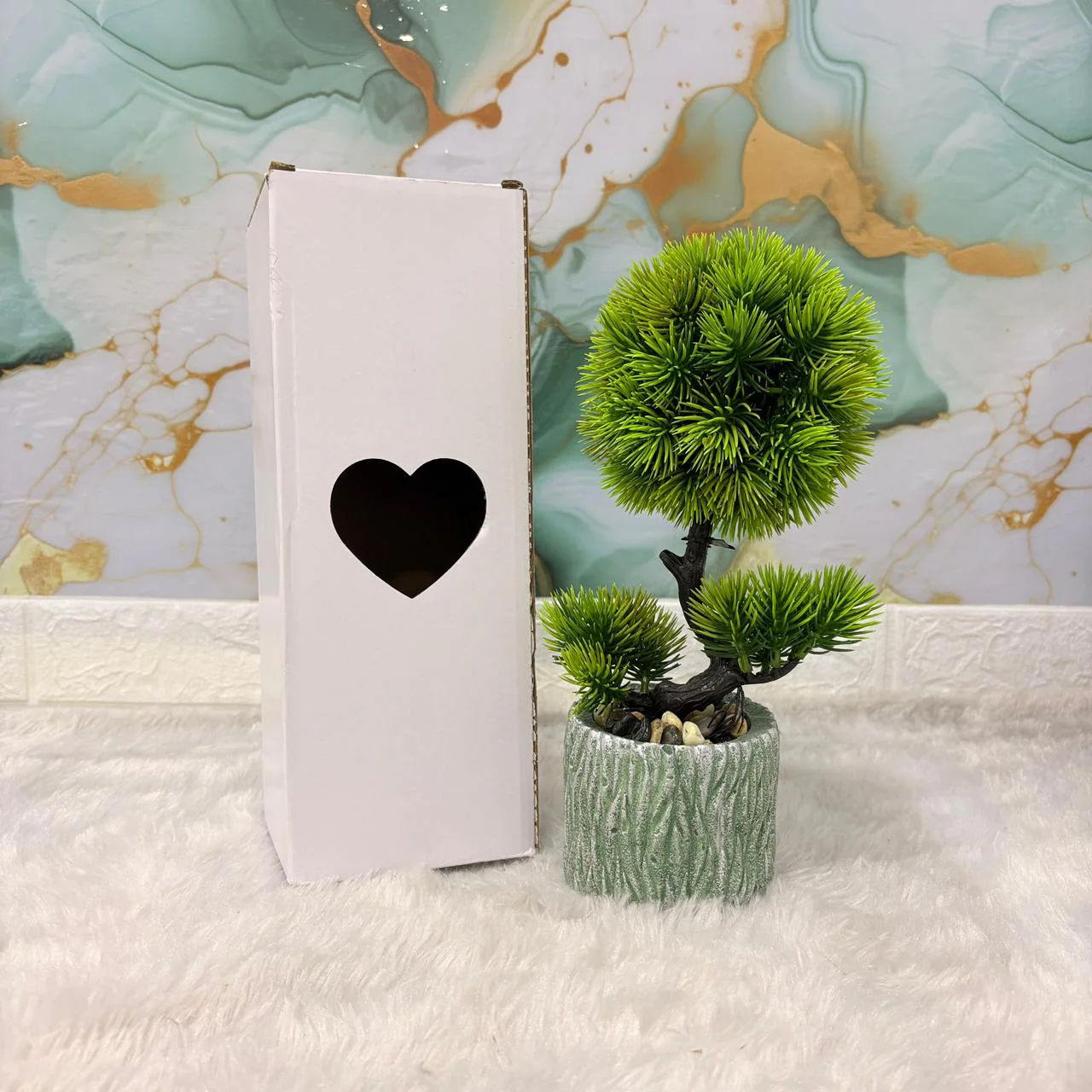 AM7449 Mini Artificial Pine Bonsai in Textured Stone-Style Pot - Image 6