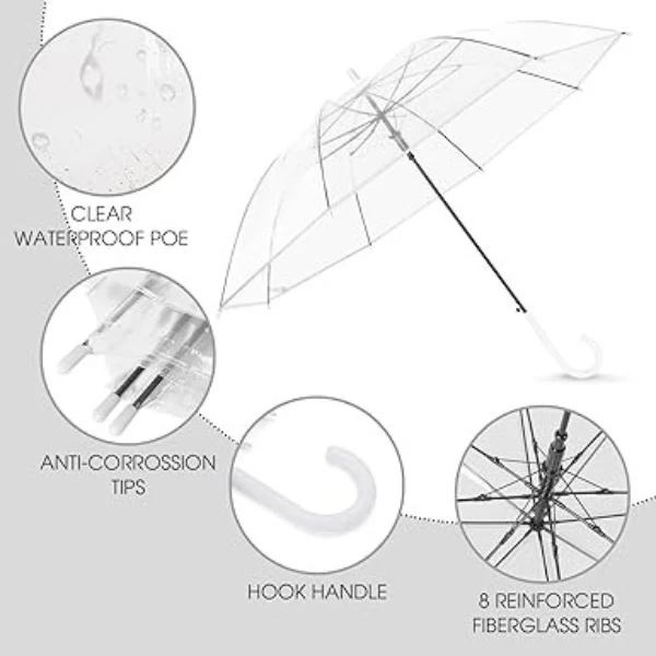 AM5413 Transparent Umbrella, Wedding Style Auto Open Stick Umbrella for Bride Groom Photography Rain Ceremony - Image 4