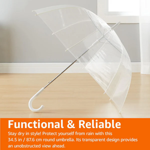 AM5413 Transparent Umbrella, Wedding Style Auto Open Stick Umbrella for Bride Groom Photography Rain Ceremony - Image 5