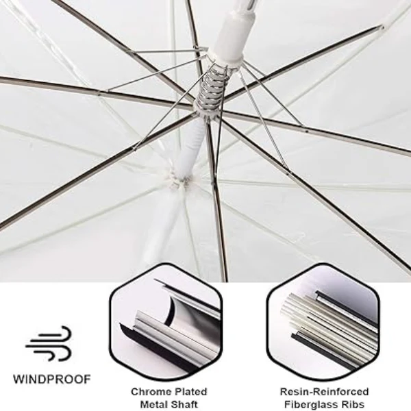 AM5413 Transparent Umbrella, Wedding Style Auto Open Stick Umbrella for Bride Groom Photography Rain Ceremony - Image 6