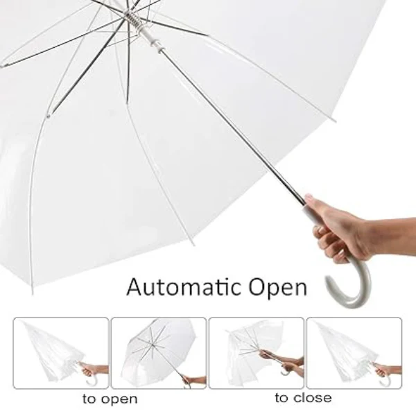 AM5413 Transparent Umbrella, Wedding Style Auto Open Stick Umbrella for Bride Groom Photography Rain Ceremony - Image 8