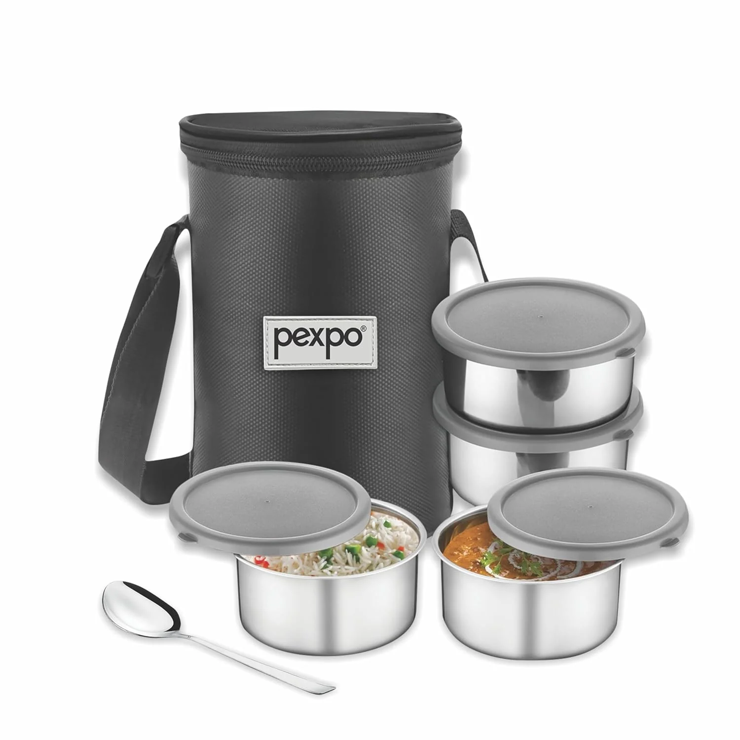 AM3525 SS Pexpo Eco Pro-4 Lunch Box Set 4Container,1 Spoon,Elegant Bag - Image 3