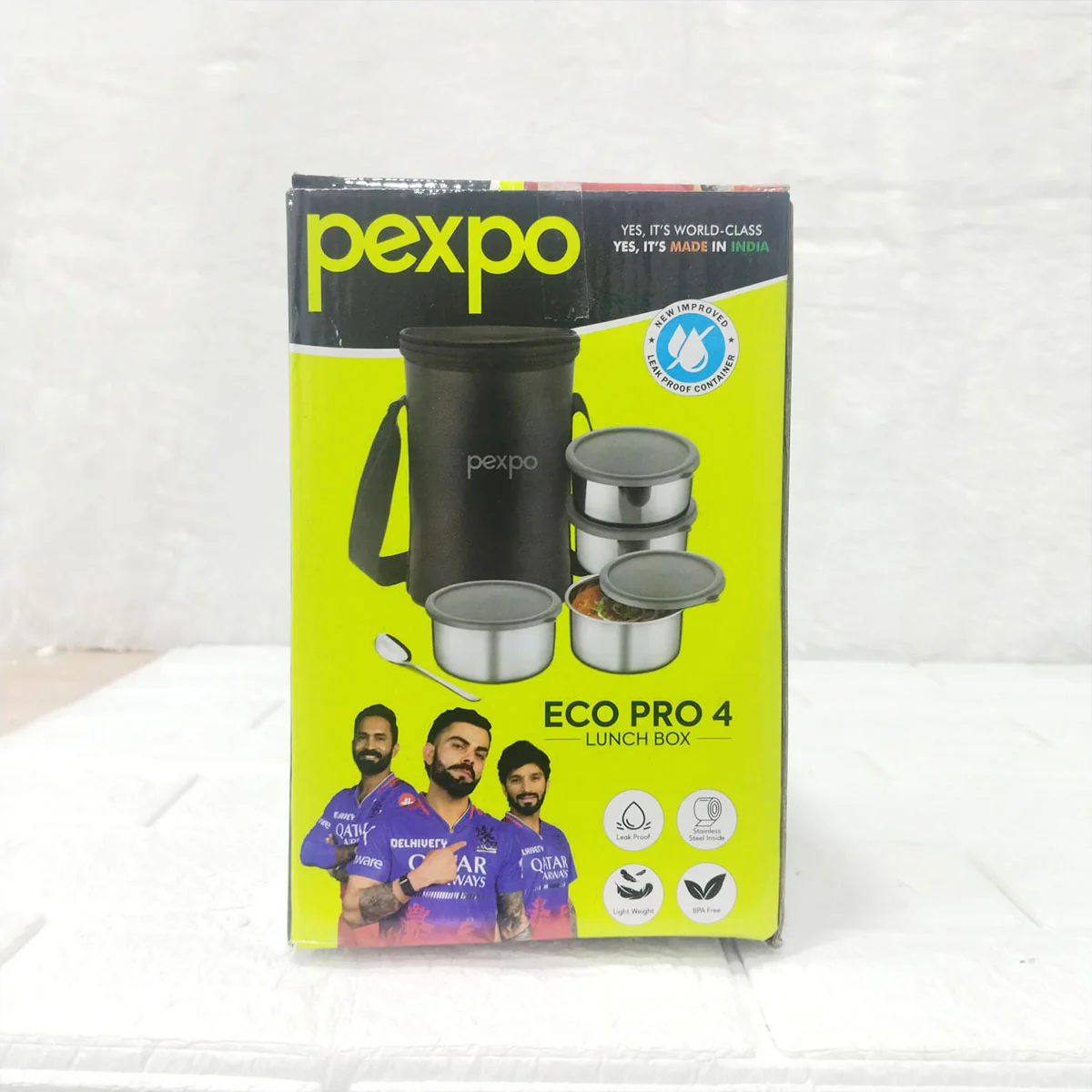 AM3525 SS Pexpo Eco Pro-4 Lunch Box Set 4Container,1 Spoon,Elegant Bag - Image 4