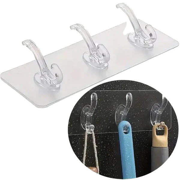 AM5310 Wall Transparent 3 Hook Hanger for Hanging Clothes - Image 4