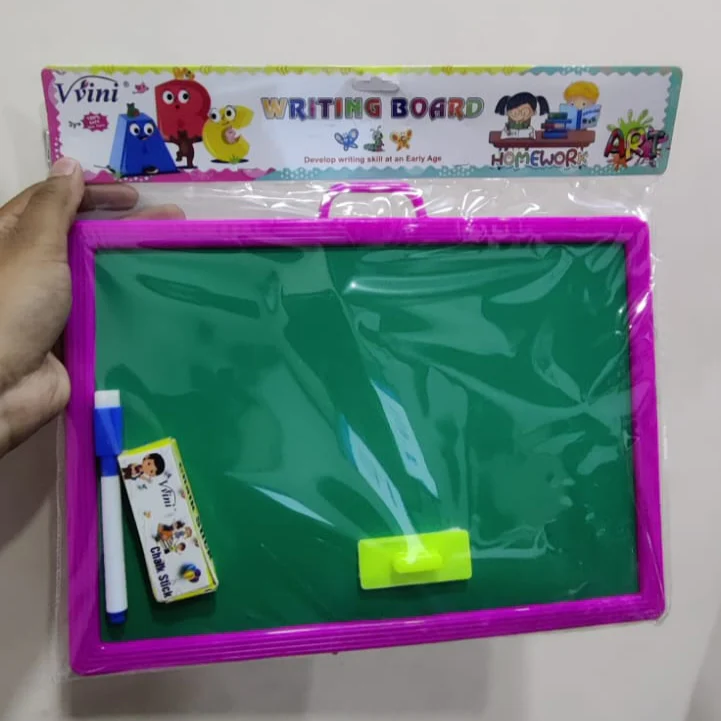 AM0013 Educational Slate For Kids | Slate 2 in 1 Write and Wipe Board with Plastic Frame for Kids | Slate for Kids 3 Years and Above | Multicolor Slate
