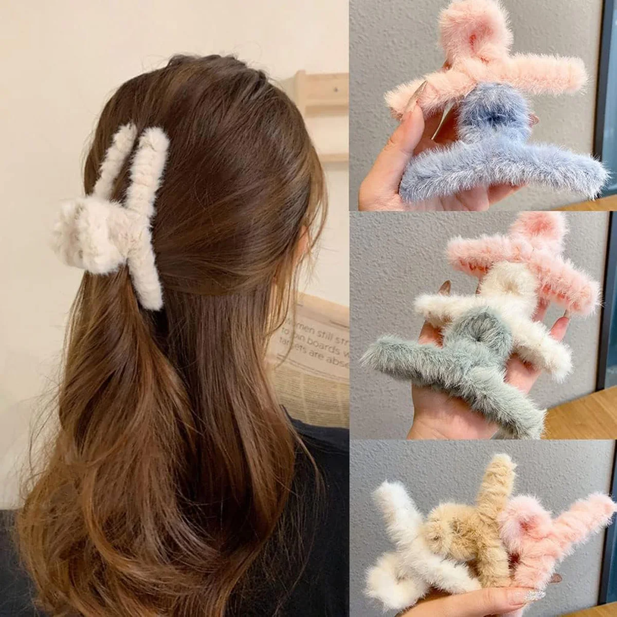 AM1076 Fluffy Fur Hair Clip 1Pcs (multicolor)