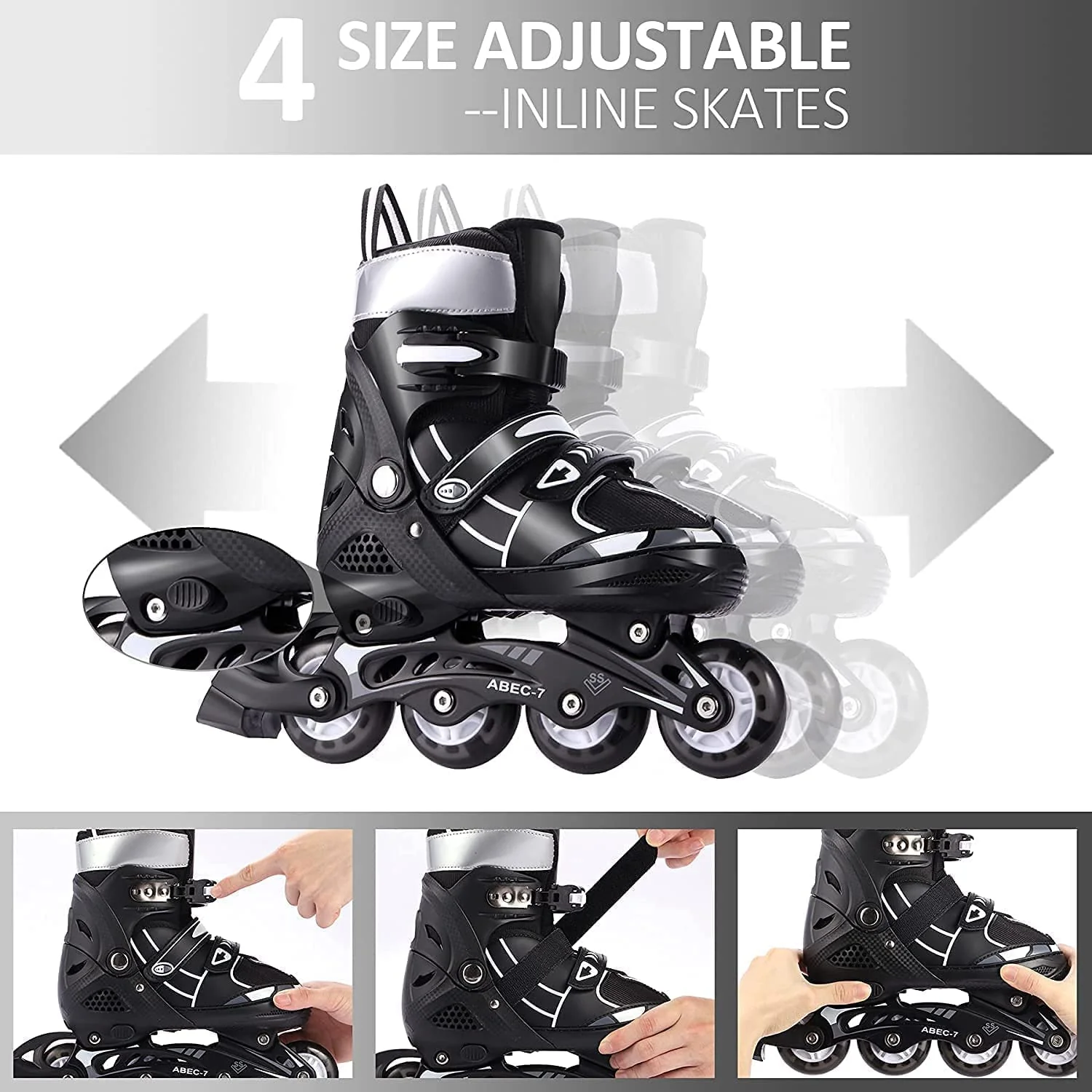 AM0148 Adjustable Inline Roller Skating Shoes with LED Flash Lights - Image 7