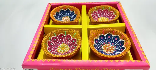 AM0207 Handmade Decorative Diyas For Diwali Diwali Decoration (4 Pcs) - Image 9