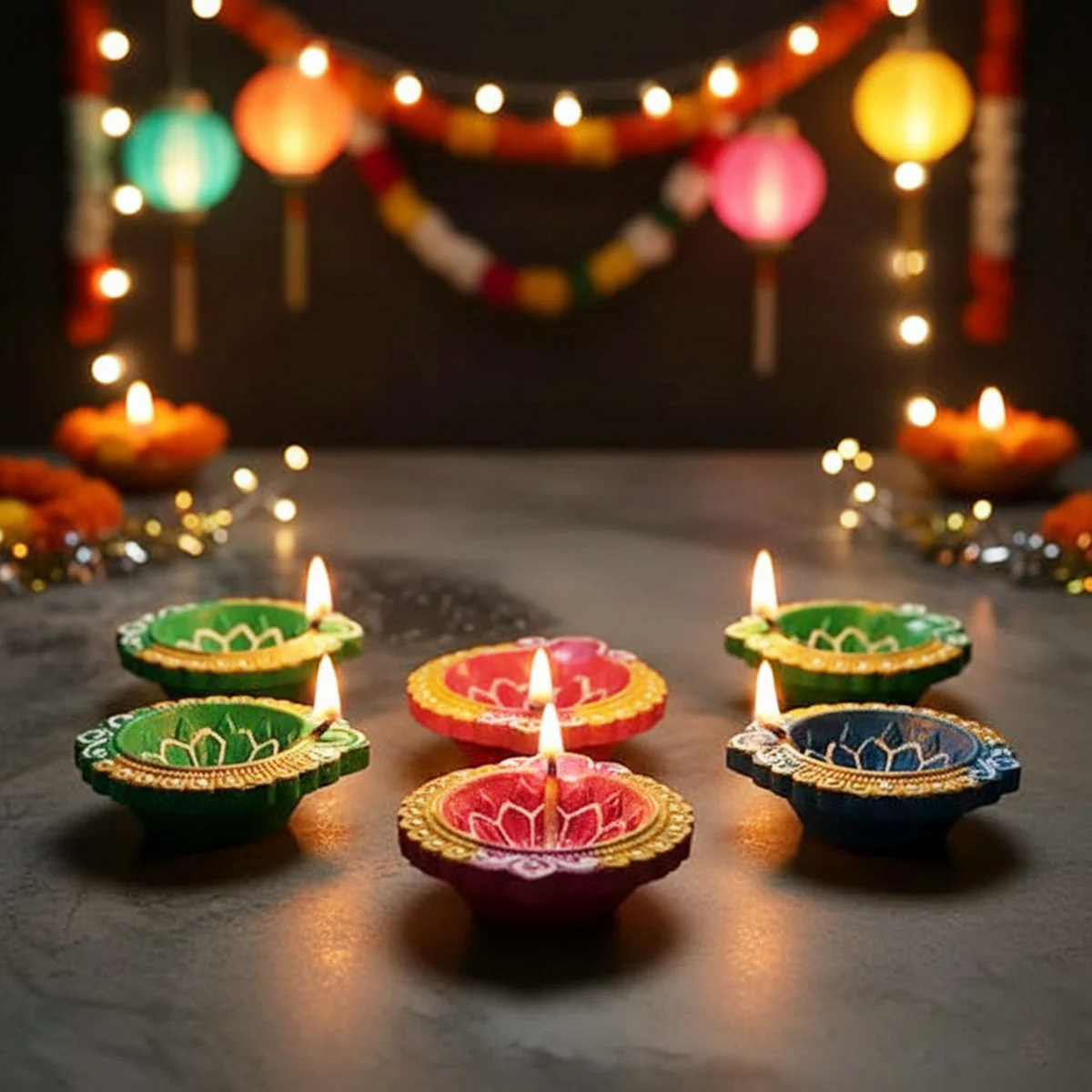 AM0208 Handmade Decorative Diyas For Diwali Decoration (6 Pcs) - Image 3