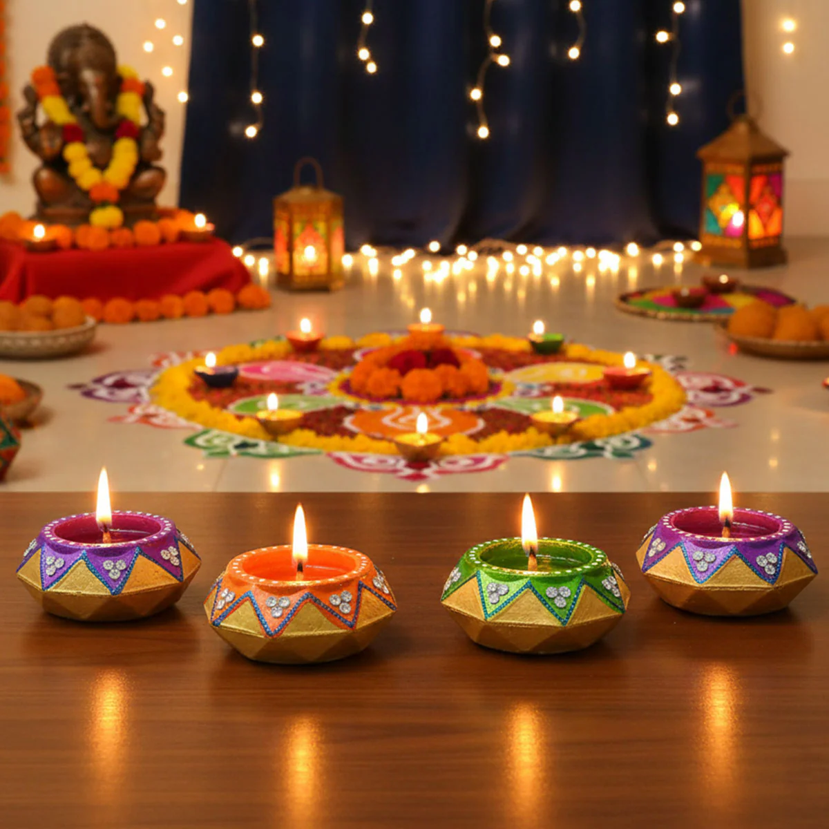 AM0209 Handmade Decorative Diyas For Diwali With wex (4 Pcs) - Image 3