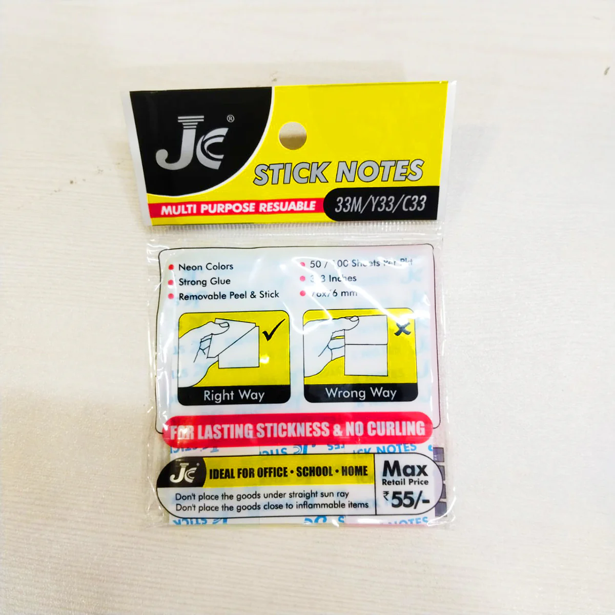 AM0433 JC 3" X 3" Multicolour Sticky Notes (Pack of 1, 100/50 Sheets per pad) - Image 6