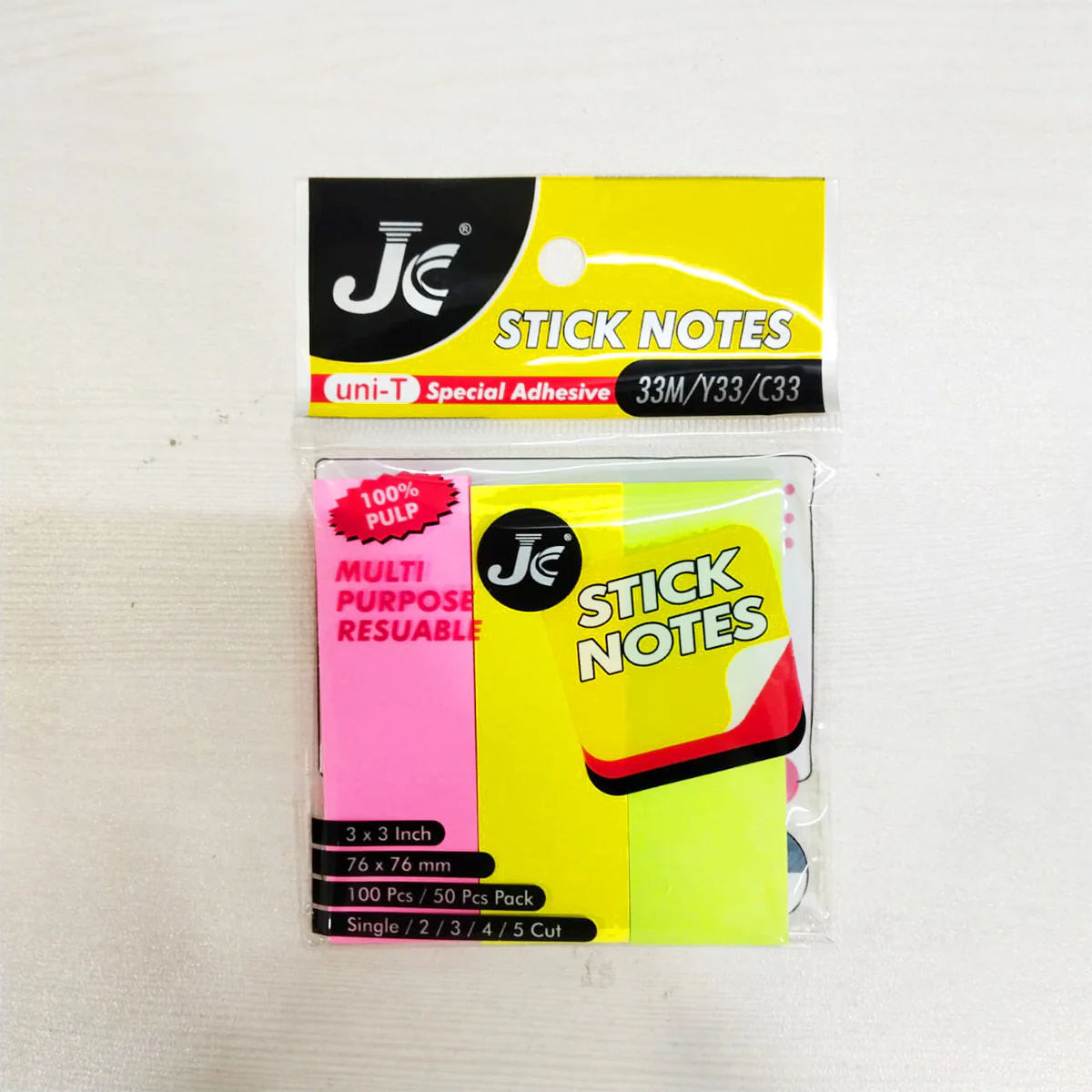 AM0433 JC 3" X 3" Multicolour Sticky Notes (Pack of 1, 100/50 Sheets per pad) - Image 7