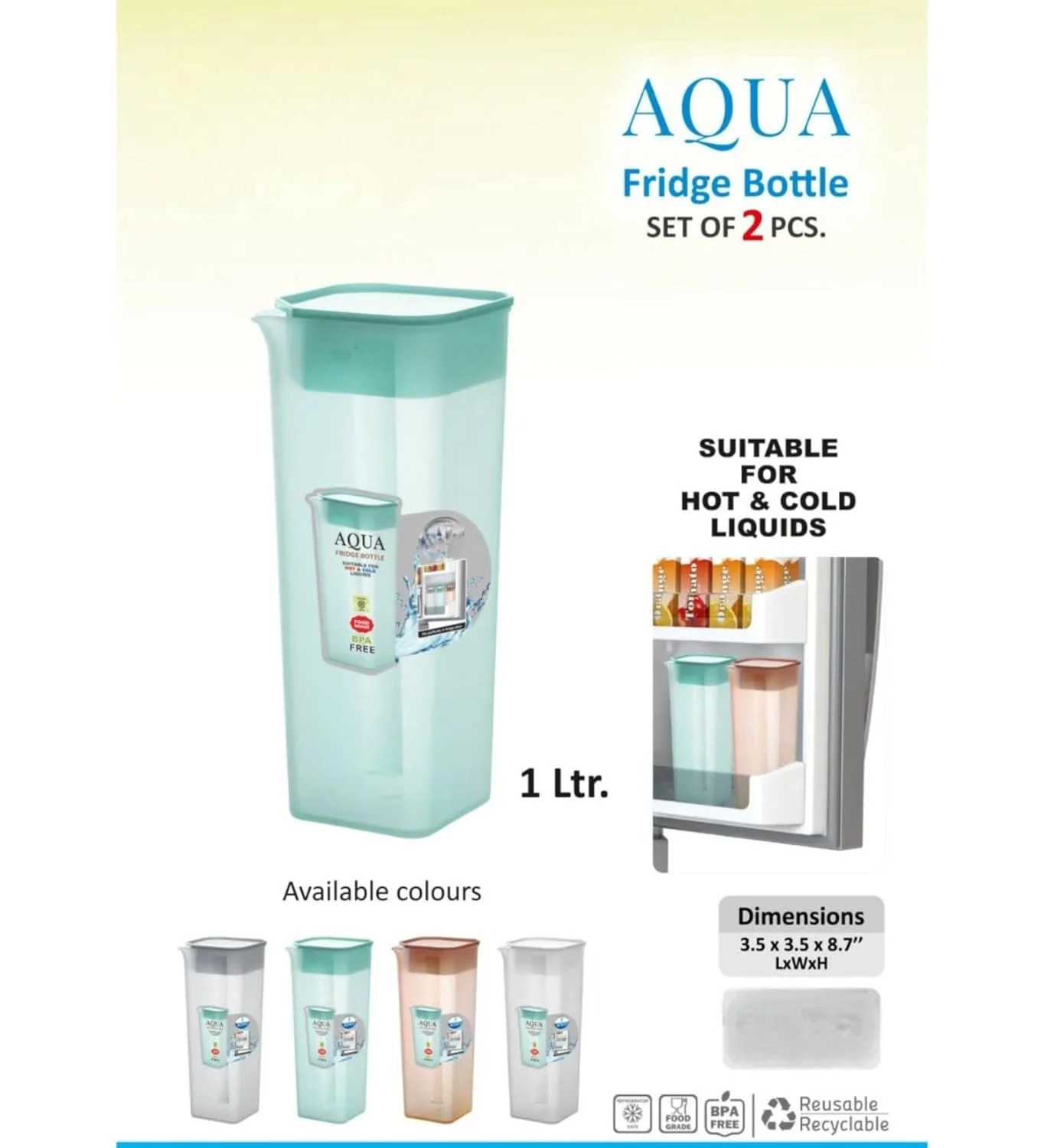 Am0501 Aqua Food Grade Fridge Square Water Bottle Set Of 2 - Image 6