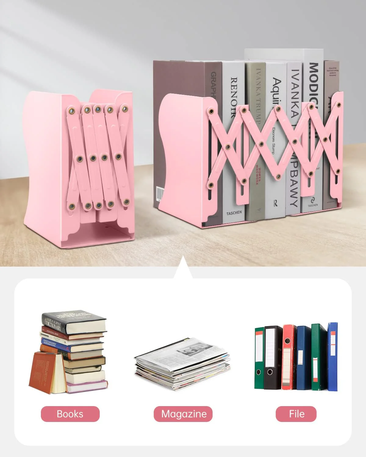 AM0557 Bookends for Shelves, Book Organizer for Desk - Image 3