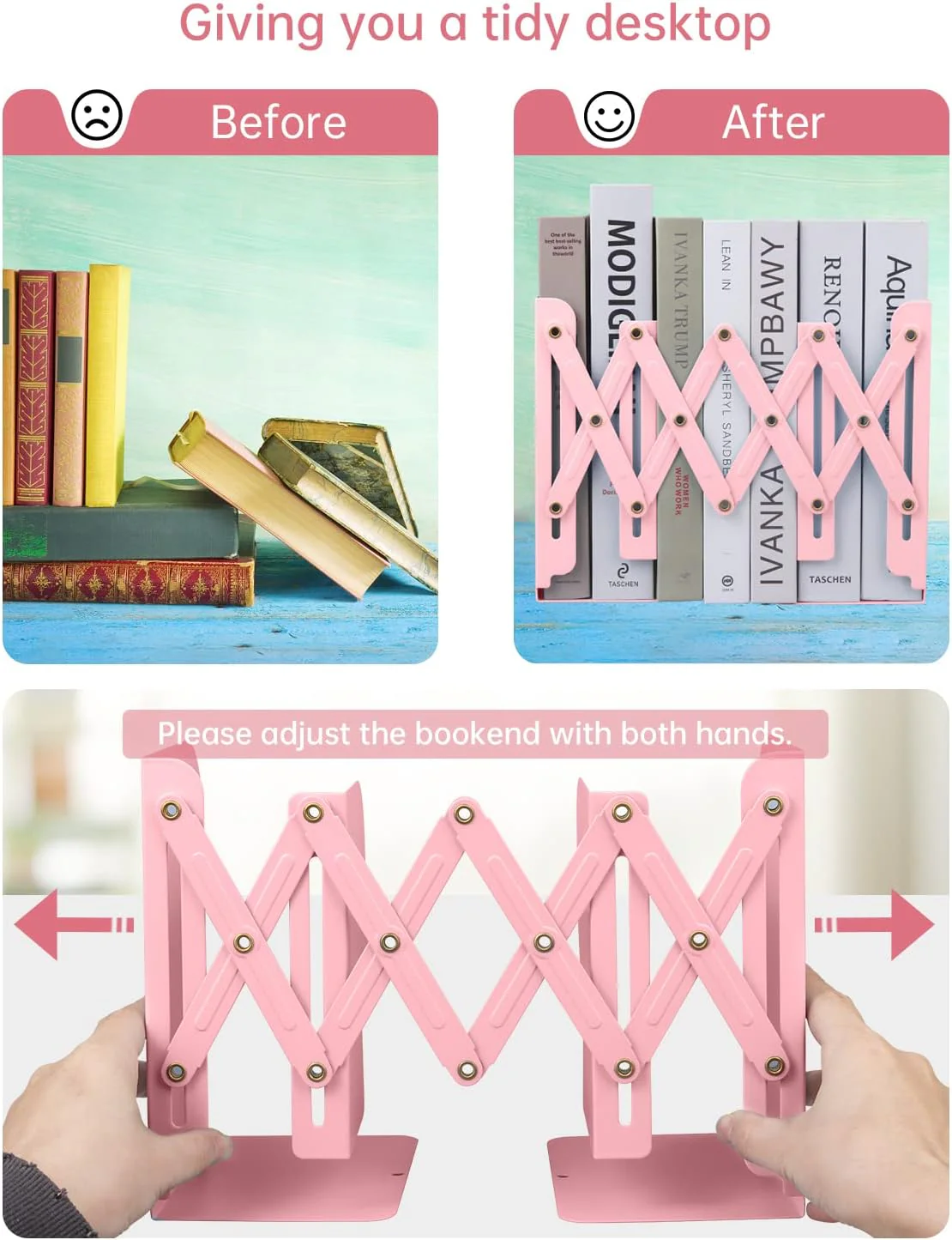 AM0557 Bookends for Shelves, Book Organizer for Desk - Image 4