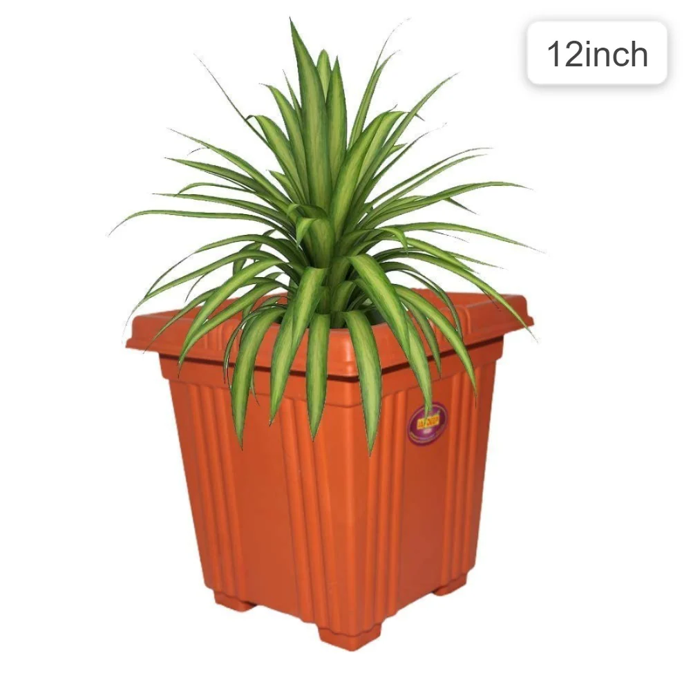 AM0848 Deep Heavy Square Brown Planter Pot 12 inch - Image 2