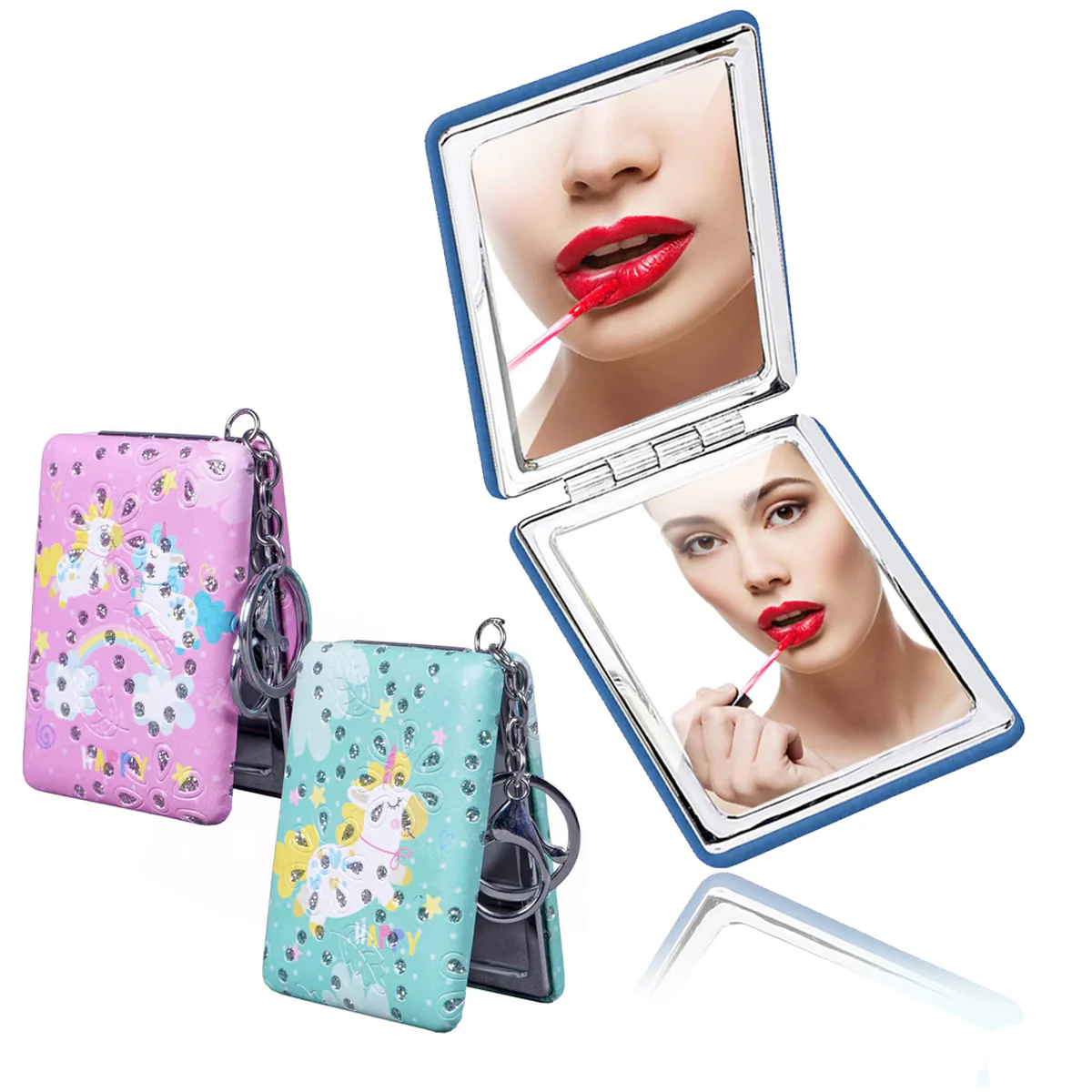 AM0877 Pocket Mirrors, Unicorn Design Portable Folding Travel 2-Sided Make up Magnifying Compact Mirror - Image 2